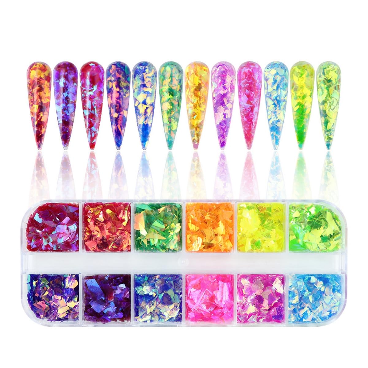 Decoración holográfica de sirena para uñas con lentejuelas iridiscentes con purpurina, 2 cajas brillantes de escoria de hielo brillante y