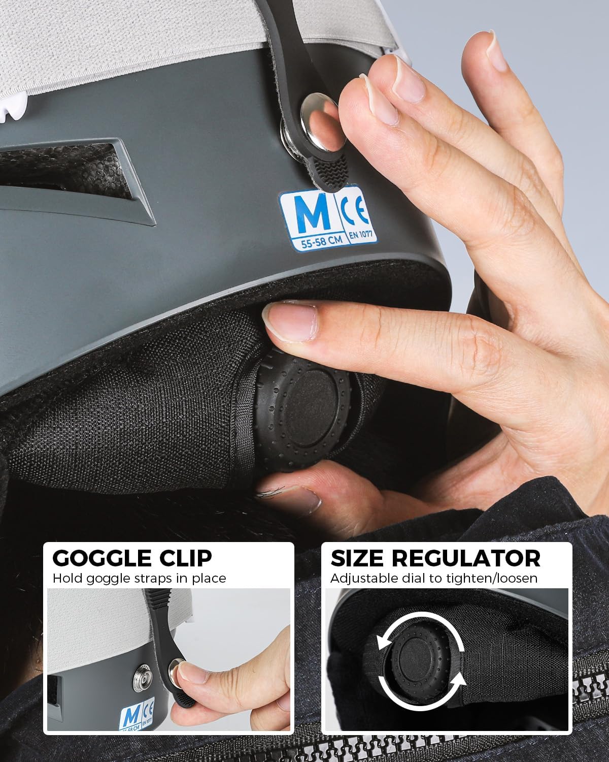 VICTGOAL Casco de esquí para adultos, hombres y mujeres, casco de snowboard con orejeras, carcasa de ABS y casco de nieve de espuma EPS ML tamaño