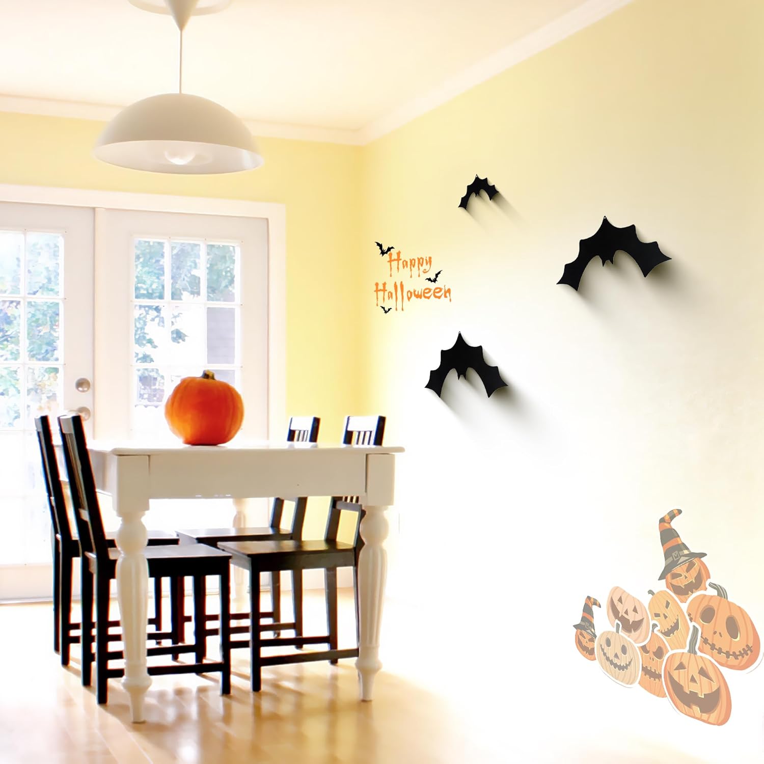 BVLFOOK Decoración de pared de murciélagos, 3 piezas de murciélagos de metal, decoración de Halloween, calcomanías colgantes para decoración del