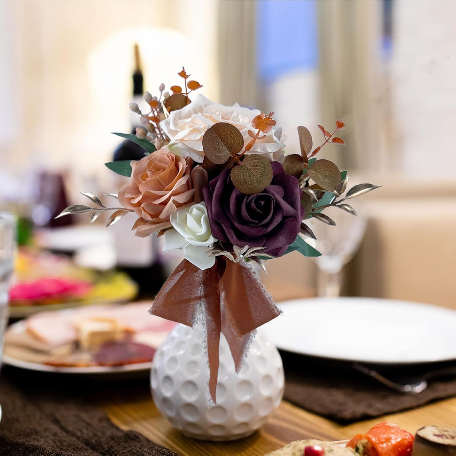 CherishedMoments Juego de 6 centros de mesa de flores surtidas, mini flores florales para decoración de mesa de boda de otoño, ramos de naranja