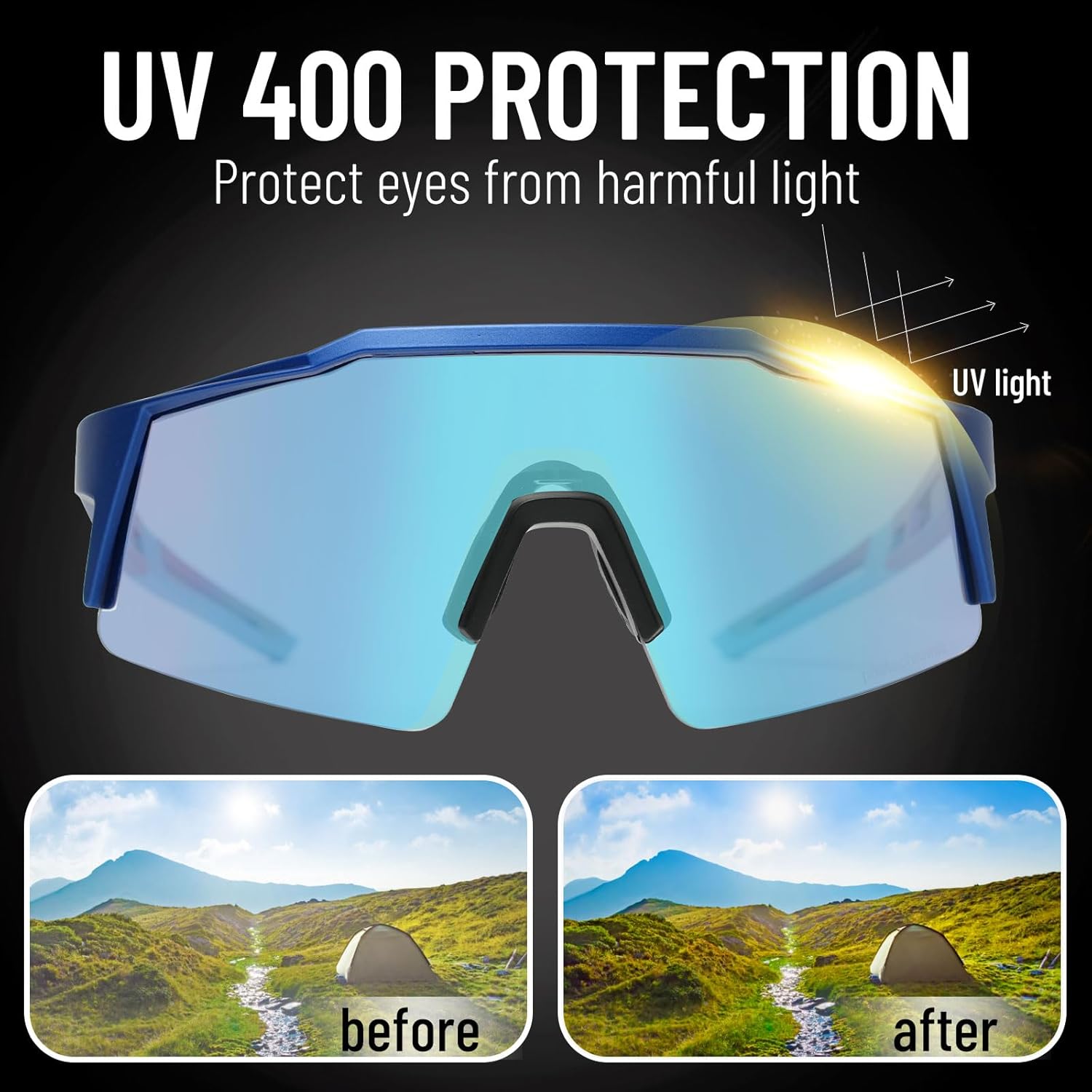 VOZAPOW Polarized Sports Sunglasses 4 lenses, Cycling Sunglasses for Men Women Youth, Driving, Running, Baseball