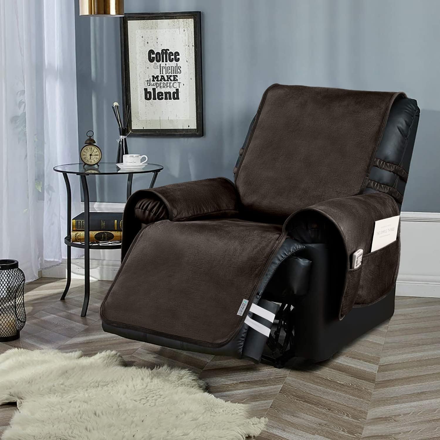 STONECREST – Funda para silla reclinable, funda de piel sintética resistente al agua, se mantiene en su lugar (chocolate, cojín en T de 28 pulgadas