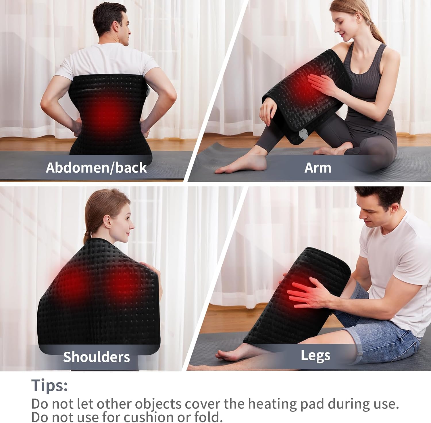 Almohadilla térmica eléctrica de 20 x 24 pulgadas para aliviar el dolor de espalda, calambres, cuello y hombros, terapia de calor húmedoseco con