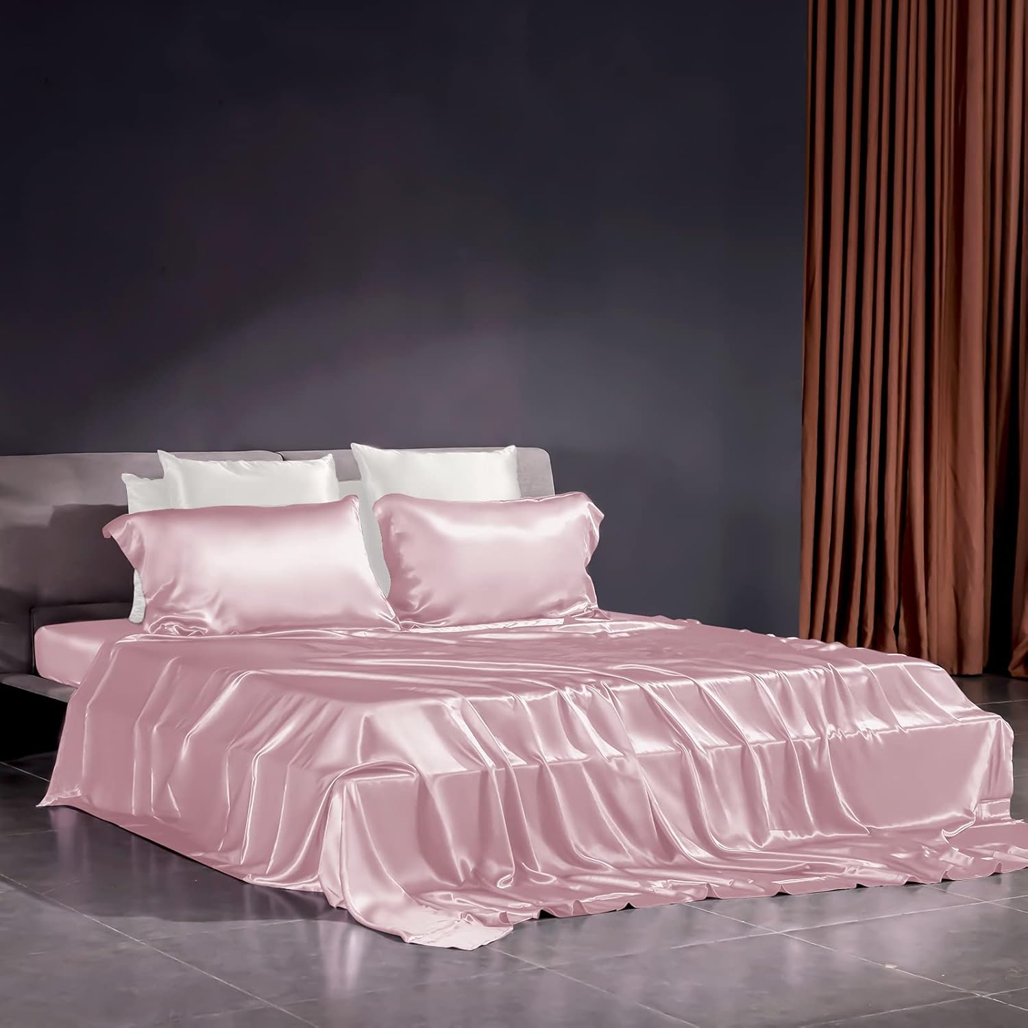 THXSILK Juego de sábanas de seda de 22 Momme, 4 piezas, sábanas de seda 7A+, juegos de ropa de cama de lujo, ultra suaves, duraderas, 100% seda de