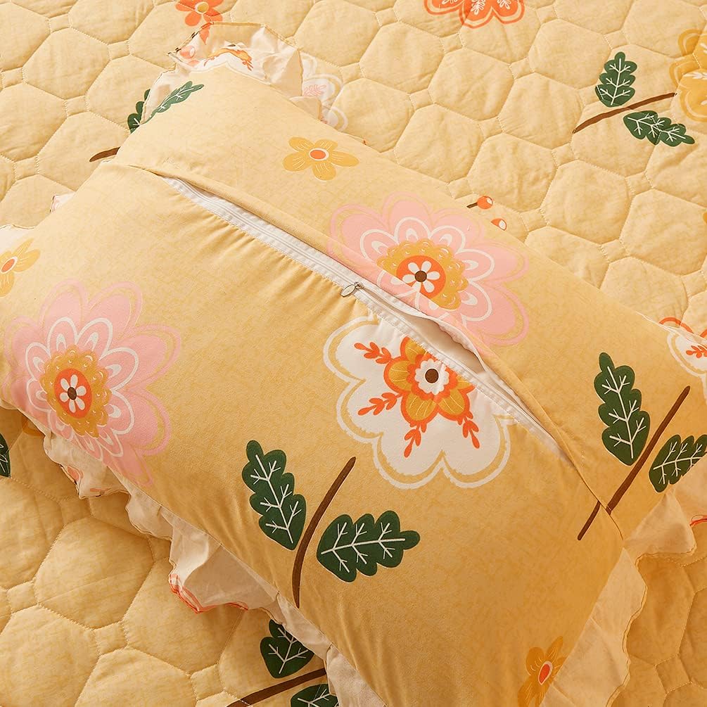 Juego de falda de cama con volantes de 3 piezas, cobertura lateral de 15.7 pulgadas, suave y cálida (felicidad conyugal perfecta, 59.1 x 78.7 in