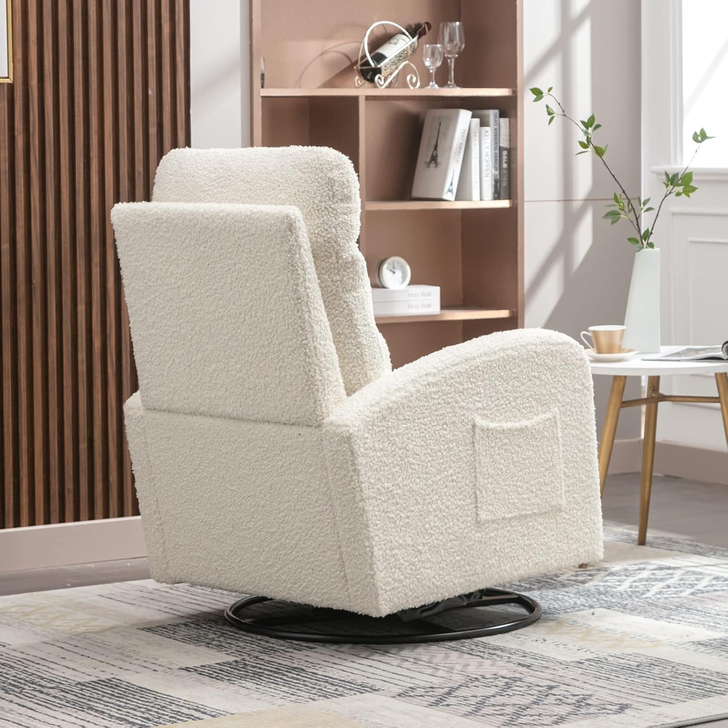 Antetek Silla giratoria deslizante, silla giratoria de 360 grados con respaldo alto, silla moderna de tela de peluche para guardería, sala de estar,