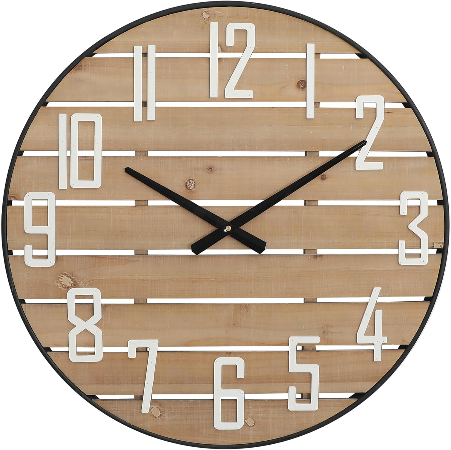 Reloj de pared de madera de granja, silencioso, sin tictac, reloj analógico redondo de 24 pulgadas, decorativo para dormitorio, sala de estar,