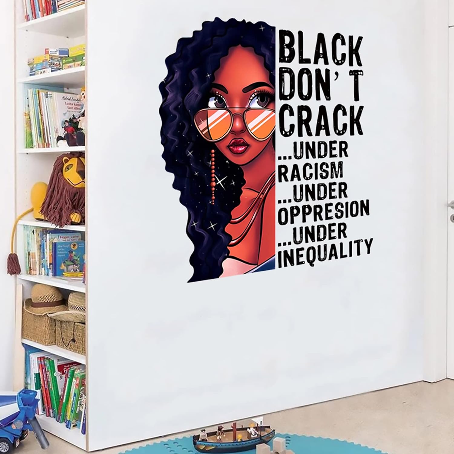 Calcomanías de pared para dormitorio de niñas, calcomanía de pared con cita inspiradora mágica de niña negra, decoración de habitación rosa,