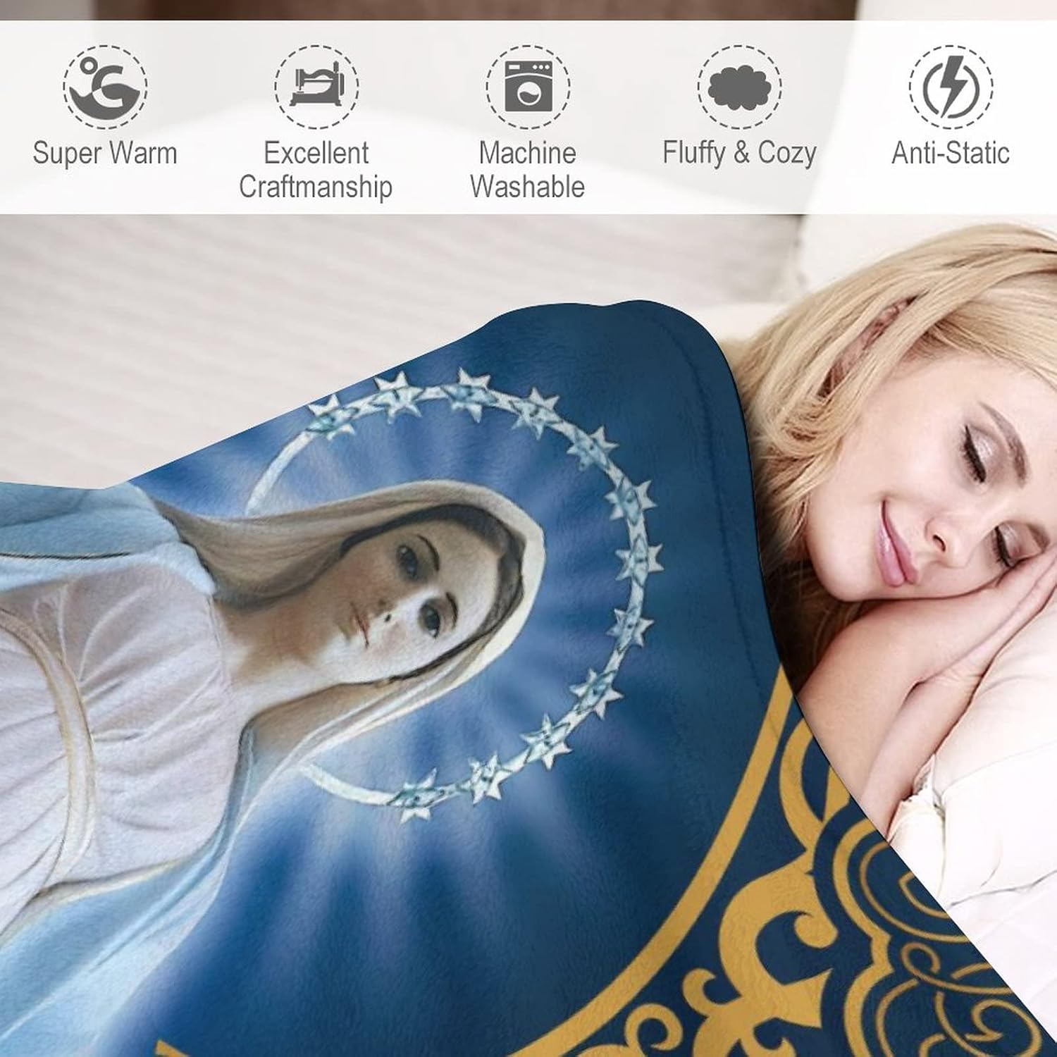 Manta católica de 30 x 40 pulgadas, manta de Virgen de Guadalupe, ligera, suave, acogedora, cálida, forro polar, regalos temáticos de Nuestra Señora