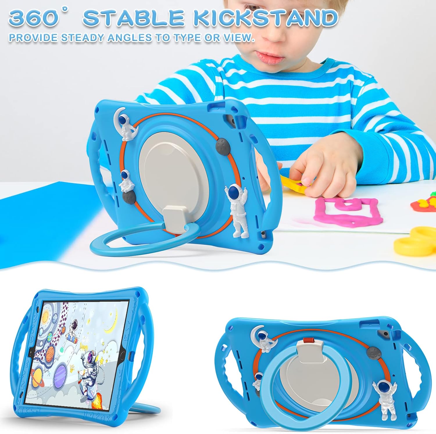 BATYUE Funda infantil para iPad de 9, 8, 7 generación de 10.2 pulgadas 2021 2020 2019, con soporte giratorio, soporte para lápices, correa de