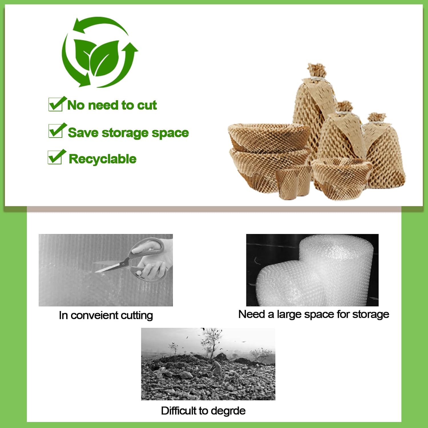 Papel de embalaje de panal, papel de embalaje de 12 x 105 pies para mudanza, rollo protector de papel de panal reciclable con 36 etiquetas adhesivas