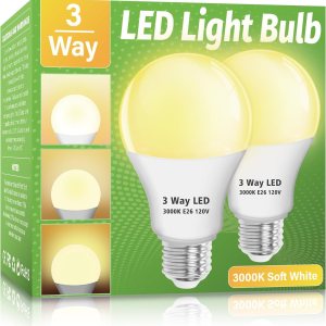 Wiyifada Paquete de 2 bombillas LED de 3 vías, equivalente a 30, 70, 100 W, color blanco suave de 3000 K, base E26, bombillas de 3 vías para lectura Wiyifada Paquete de 2 bombillas LED de 3 vías, equivalente a 30, 70, 100 W, color blanco suave de 3000 K, base E26, bombillas de 3 vías para lectura