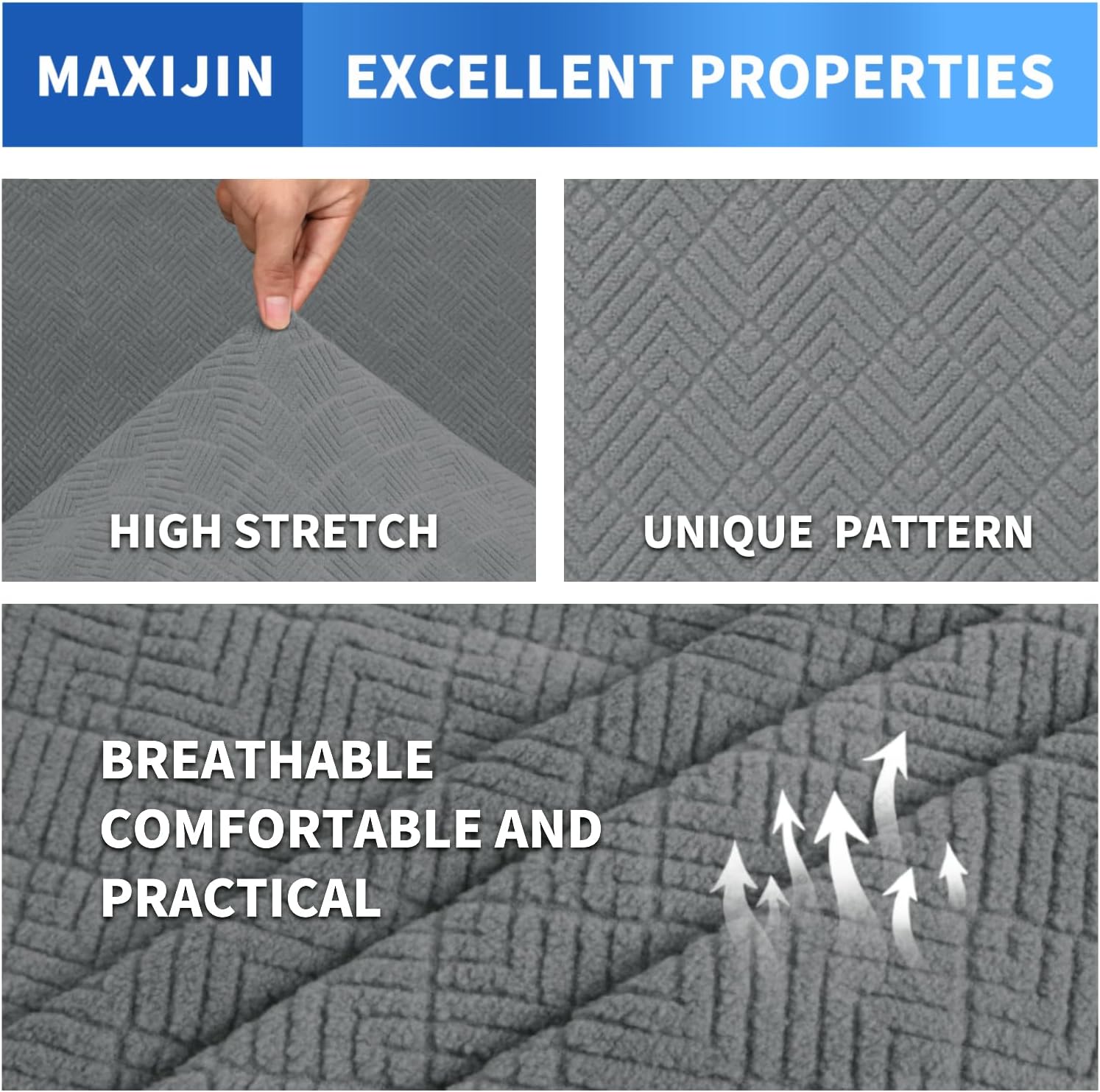 MAXIJIN Fundas de sofá de 4 piezas para sofá de 3 cojines, fundas elásticas para sofás con 3 cojines, protector grueso de muebles de 3 asientos para