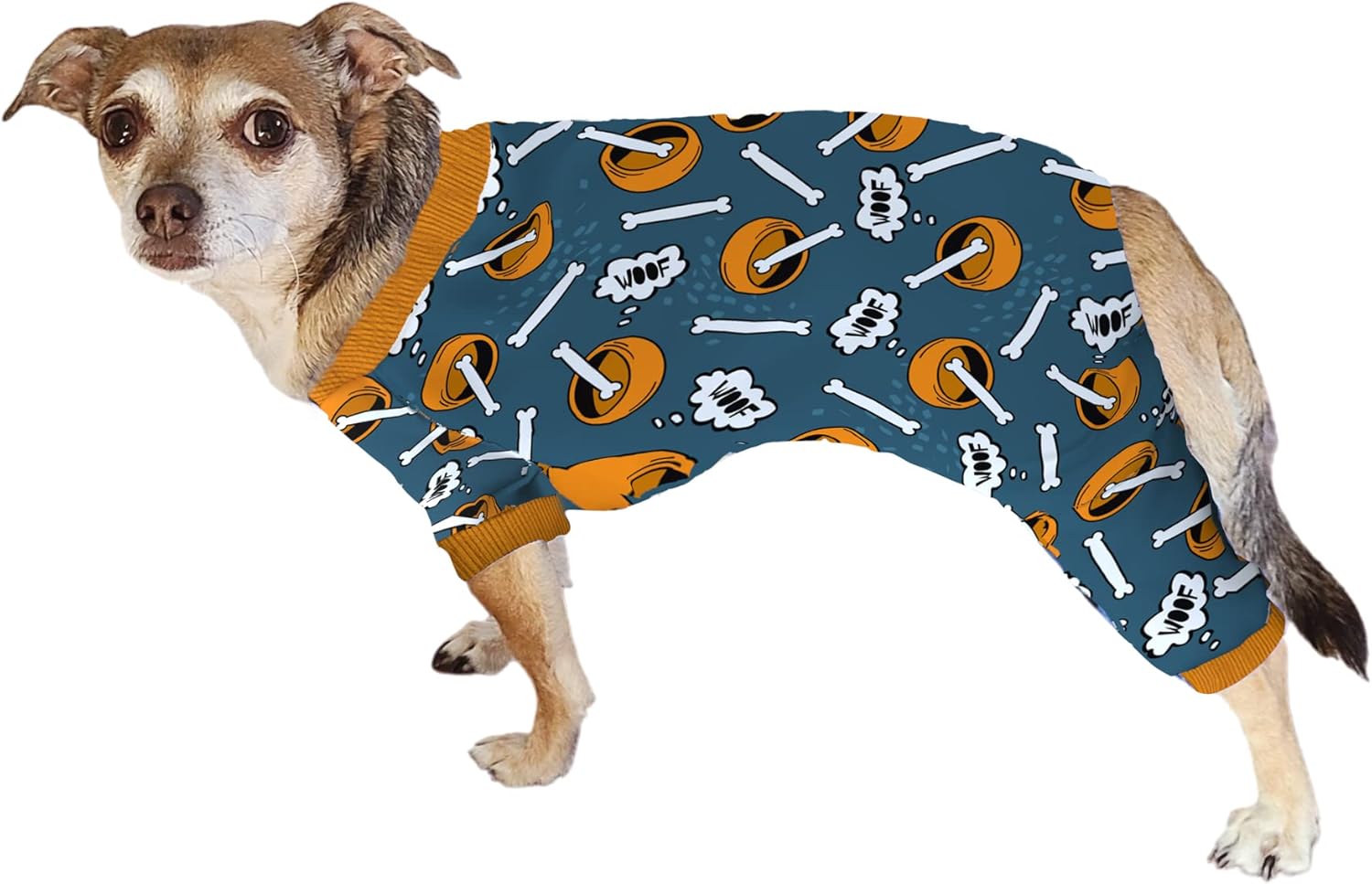 Pijama lindo para perros pequeños, pijama suave para cachorros, mameluco acogedor de una pieza, talla XS, patrón de huesos