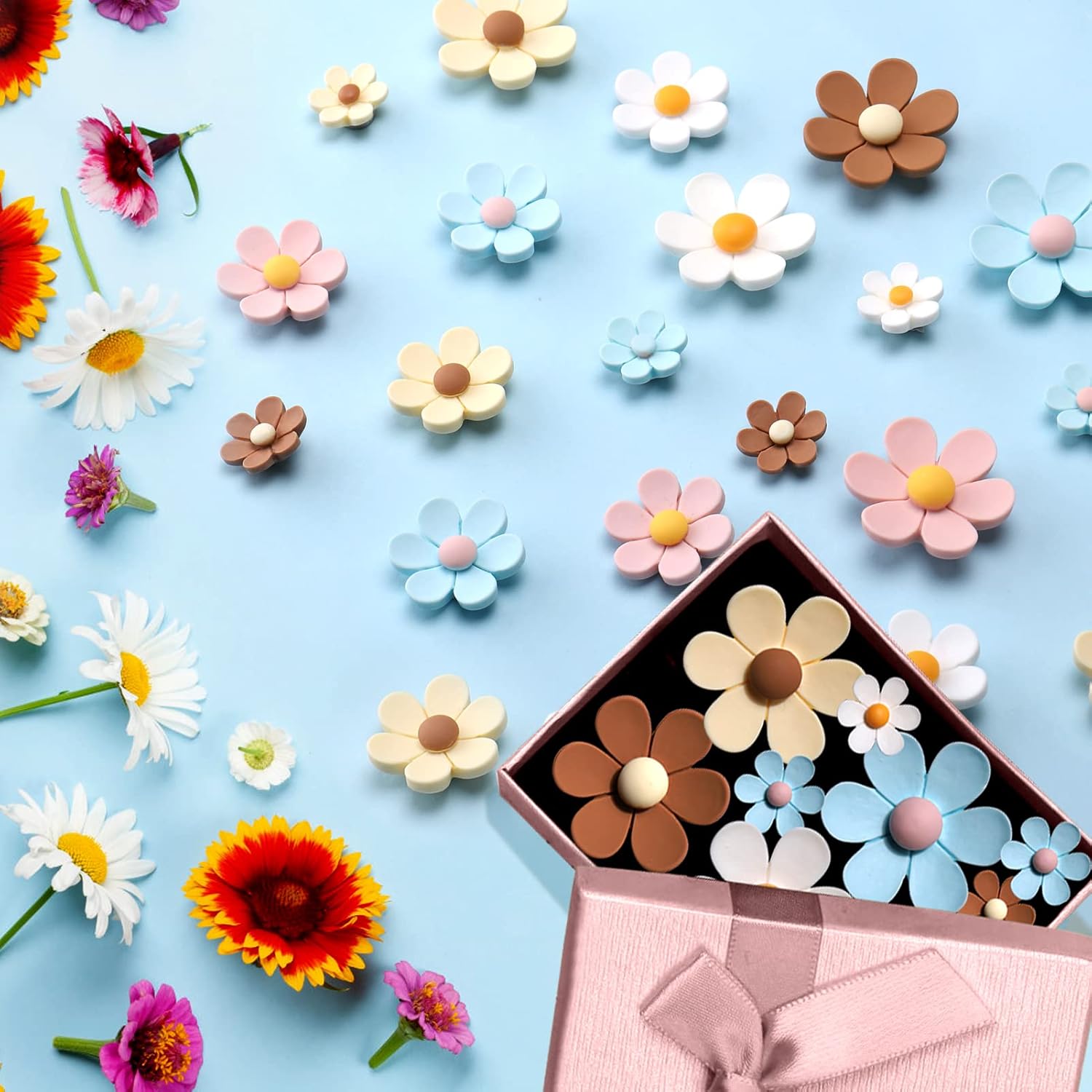 25 imanes de flores para refrigerador, mini imanes para refrigerador, bonitos imanes para casilleros, pizarras blancas, decoración de oficina en casa