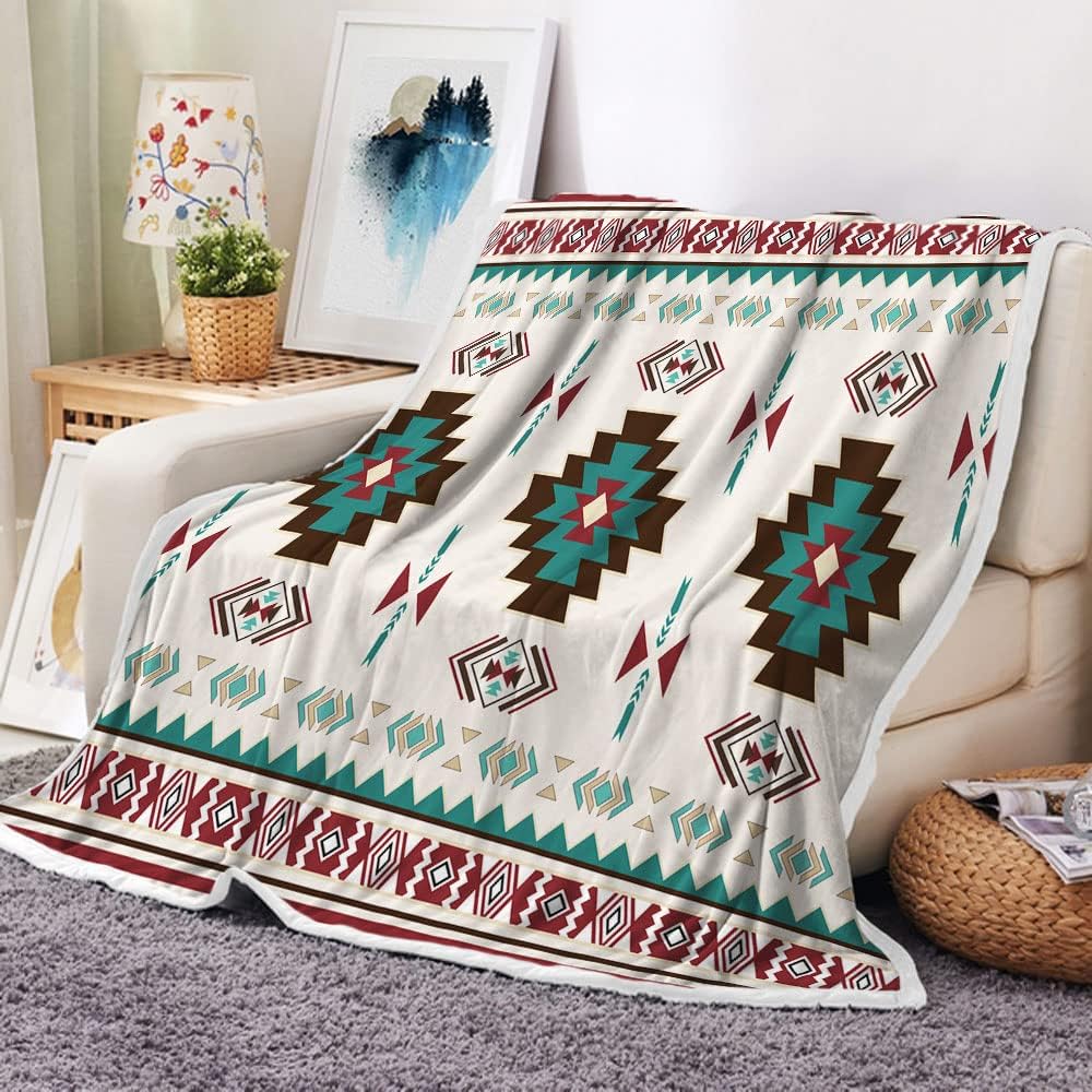 JAWO Native American Blanket Western Decor Boho Throw Blanket for Sofa, Mexican Decorative Farmhouse Blanket, Southwest Decor Woven Blanket, Aztec
