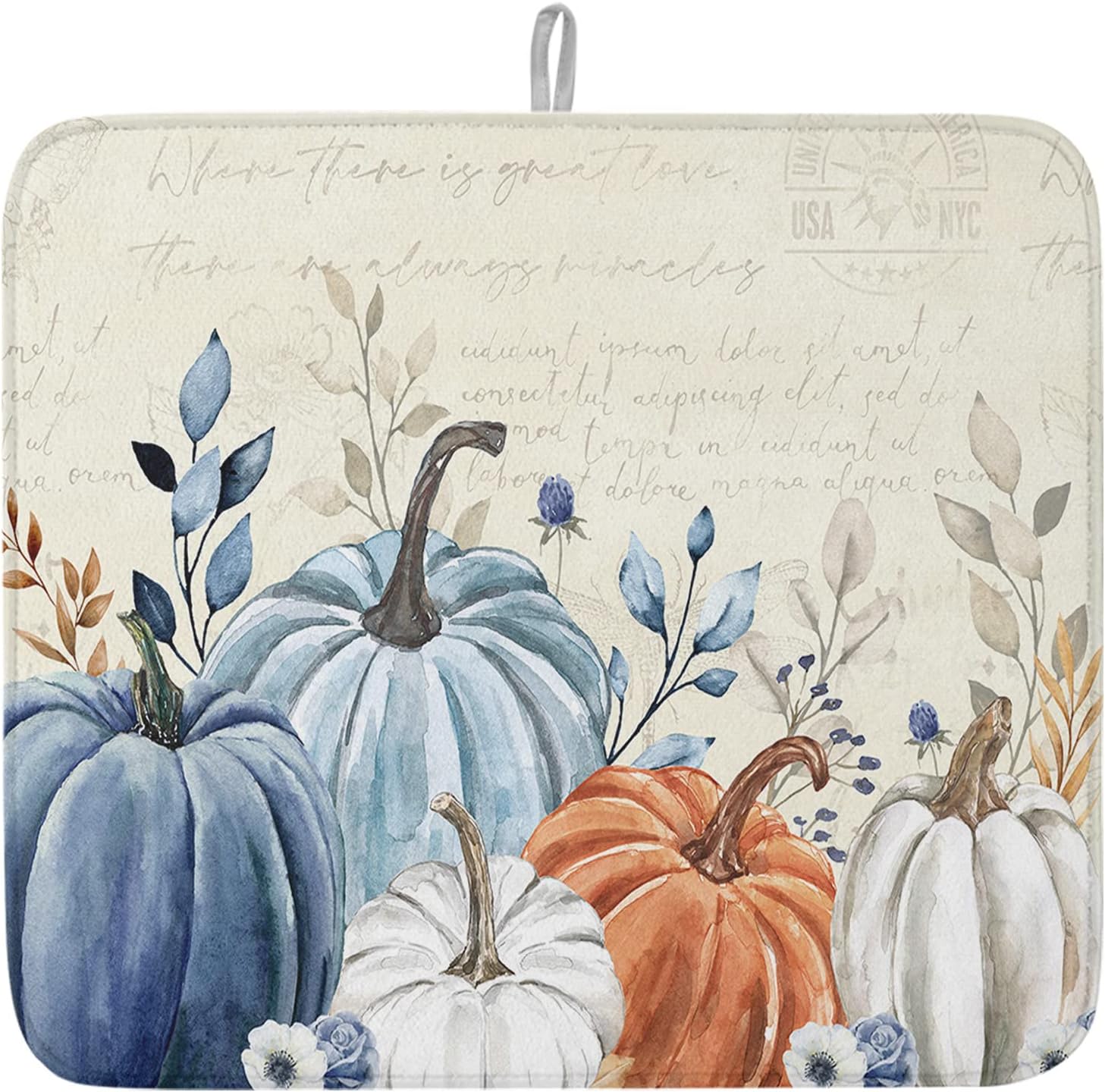 Tapete de secado de platos de otoño para encimera de cocina, tapete de cocina de secado de calabaza de Acción de Gracias para fregadero, nevera,