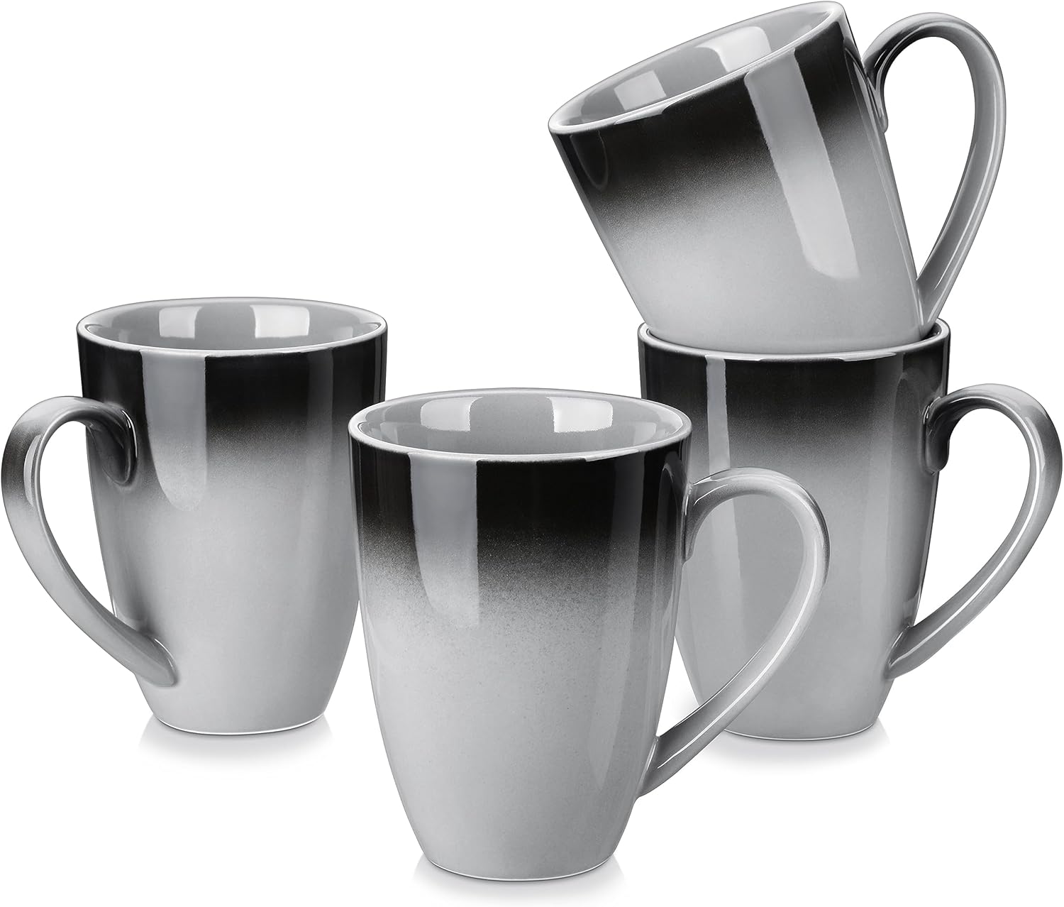 LOVECASA Juego de 4 tazas de café, tazas de porcelana de 20 onzas para café, té, cacao, capuchino, café con leche y leche, diseño de mango grande,