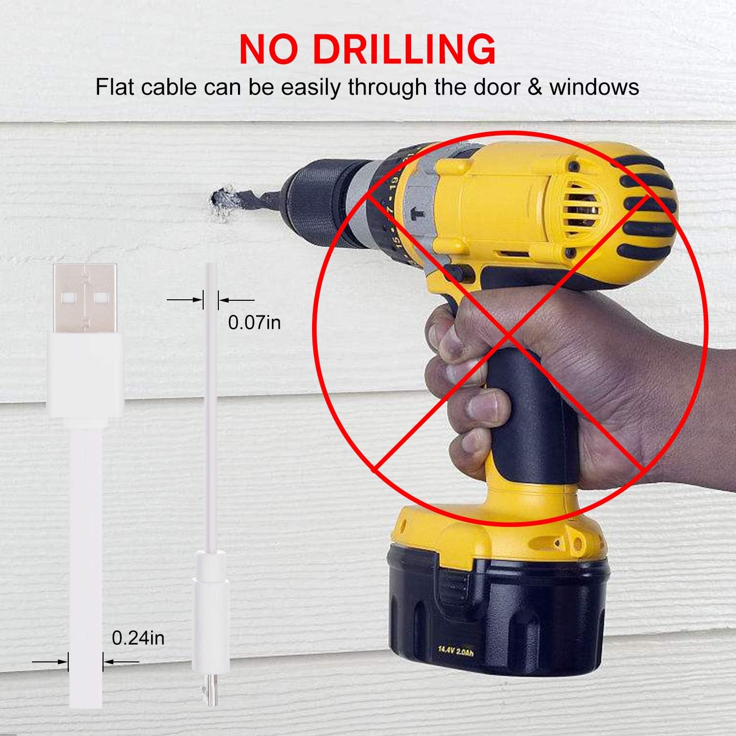 Adaptador de corriente para batería de cámara Ring Spotlight, con cable exterior resistente a la intemperie de 25 pies para cargar continuamente tu