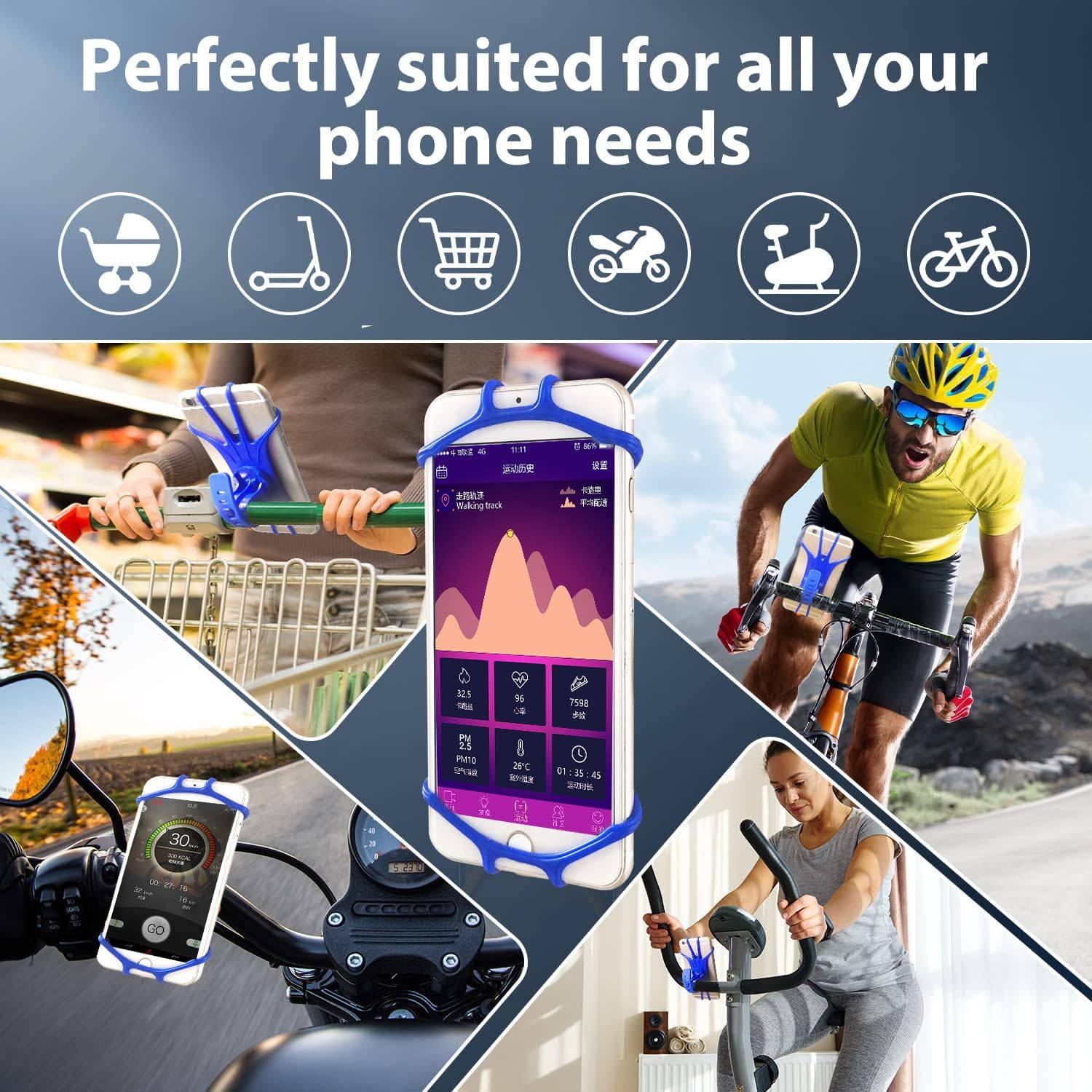 Soporte de teléfono para bicicleta, accesorios universales de silicona para teléfono celular, rotación de 360, compatible con iPhone 1211 Pro Max XS