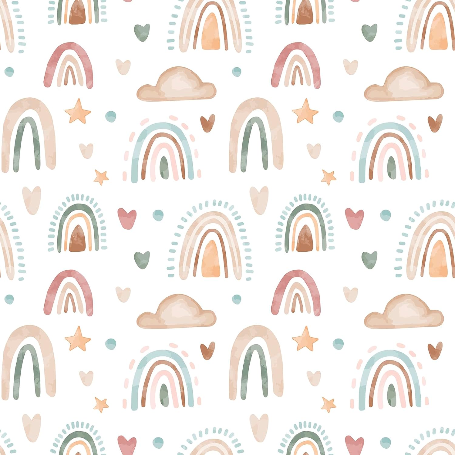 Papel tapiz bohemio con diseño de arco iris, diseño de acuarela, arcoíris, para niños, diseño de nube, corazón, estrella, extraíble, autoadhesivo,