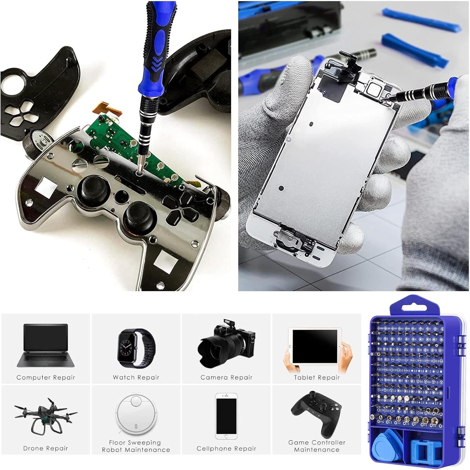 Juego de destornilladores de precisión 122 en 1, kit de herramientas de reparación magnética multifunción mejorado para laptop, reloj, lentes, serie