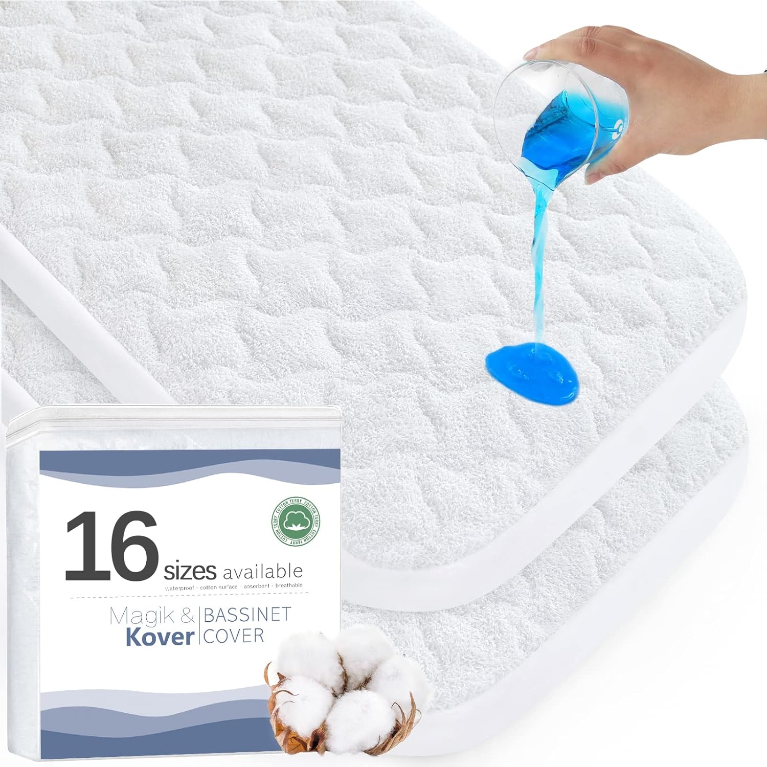 Múltiples tamaños (16 tamaños), funda de colchón para moisés, se adapta a moisés Breeze Plus, protector de colchón acolchado impermeable, superficie