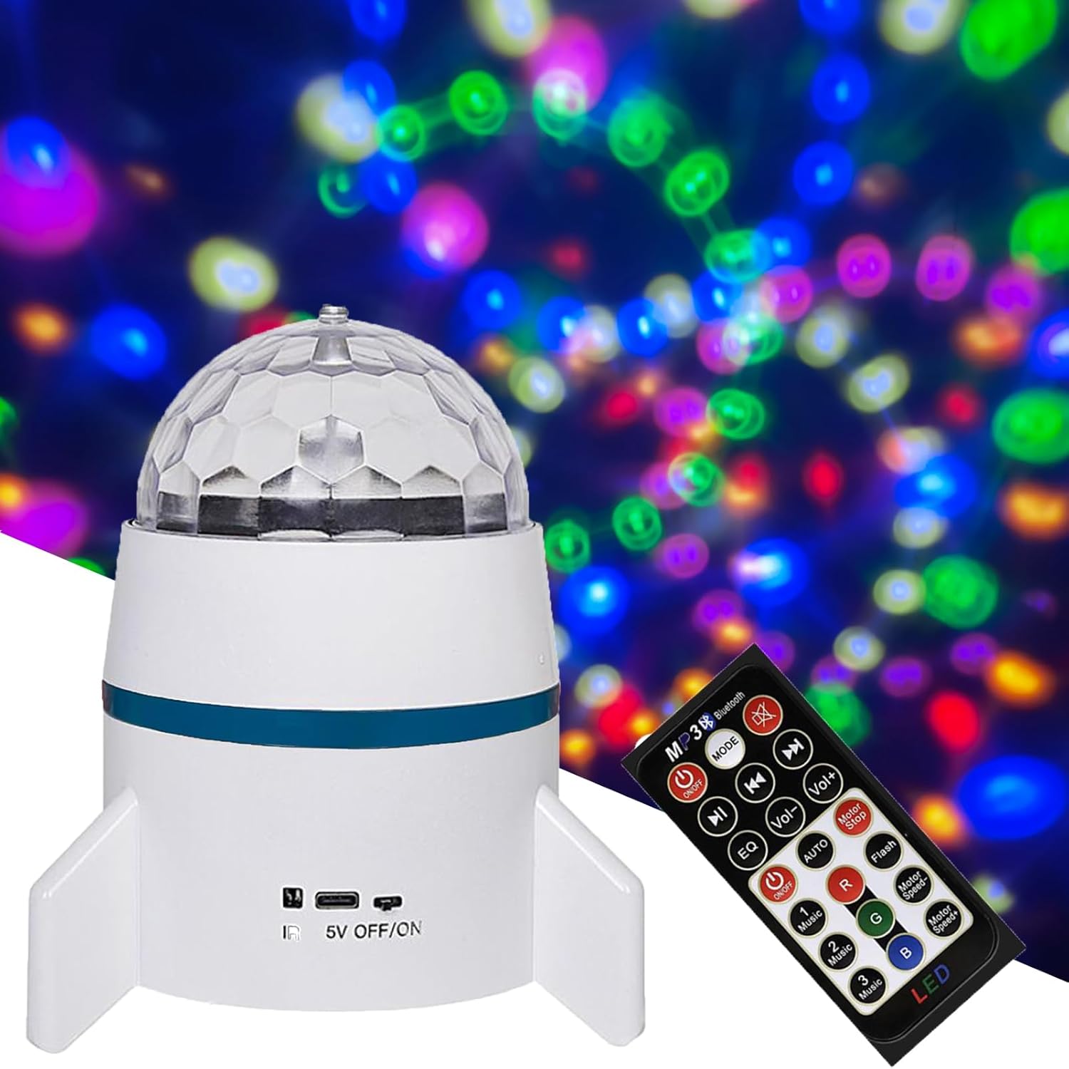 Luz de bola mágica giratoria colorida recargable con altavoz Bluetooth disco giratorio bola mágica luz activada por sonido DJ luces luz de escenario