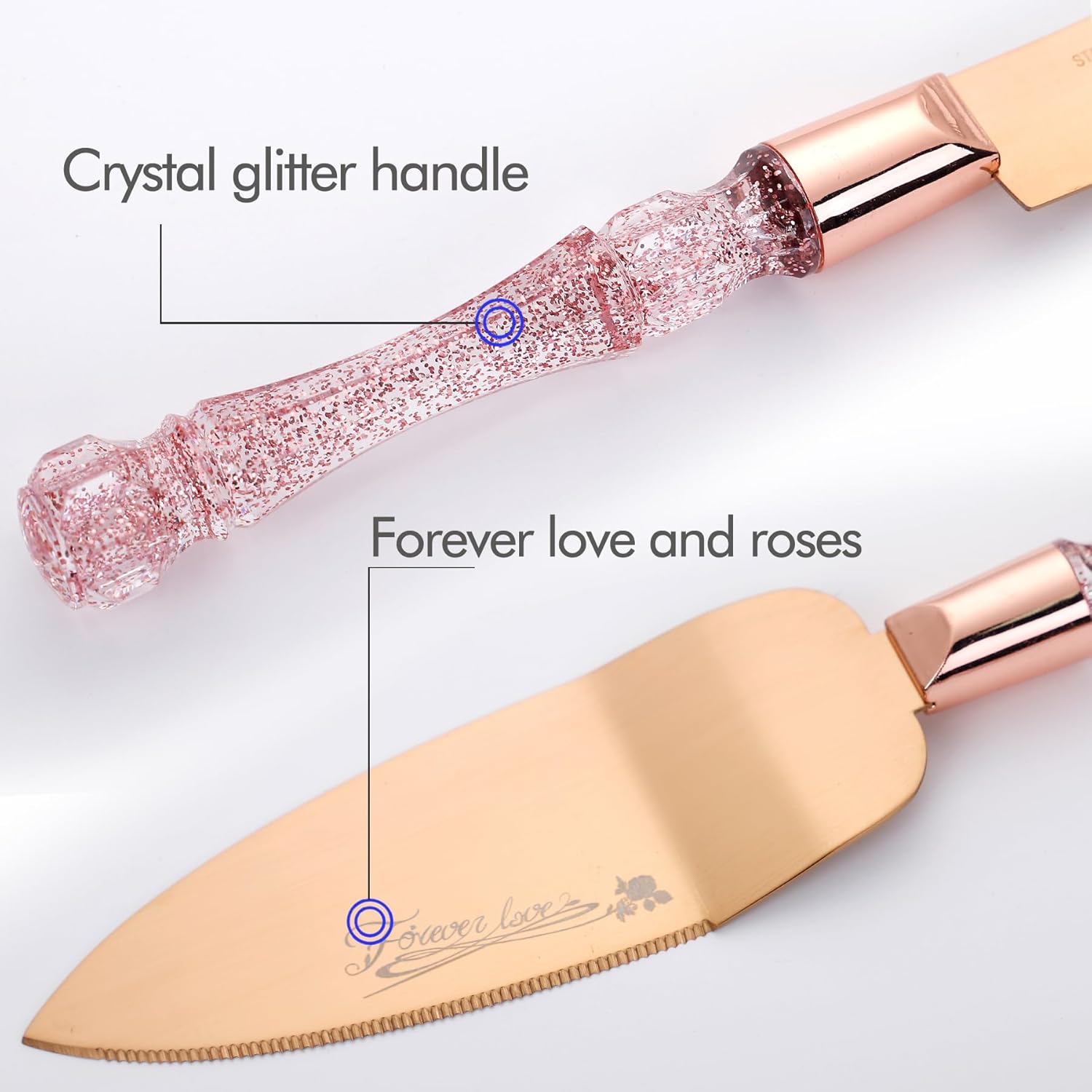 Juego de cuchillos y servidores para tartas de boda, juego de corte de pastel para boda, juego de cortador de pastel de oro rosa para pasteles de