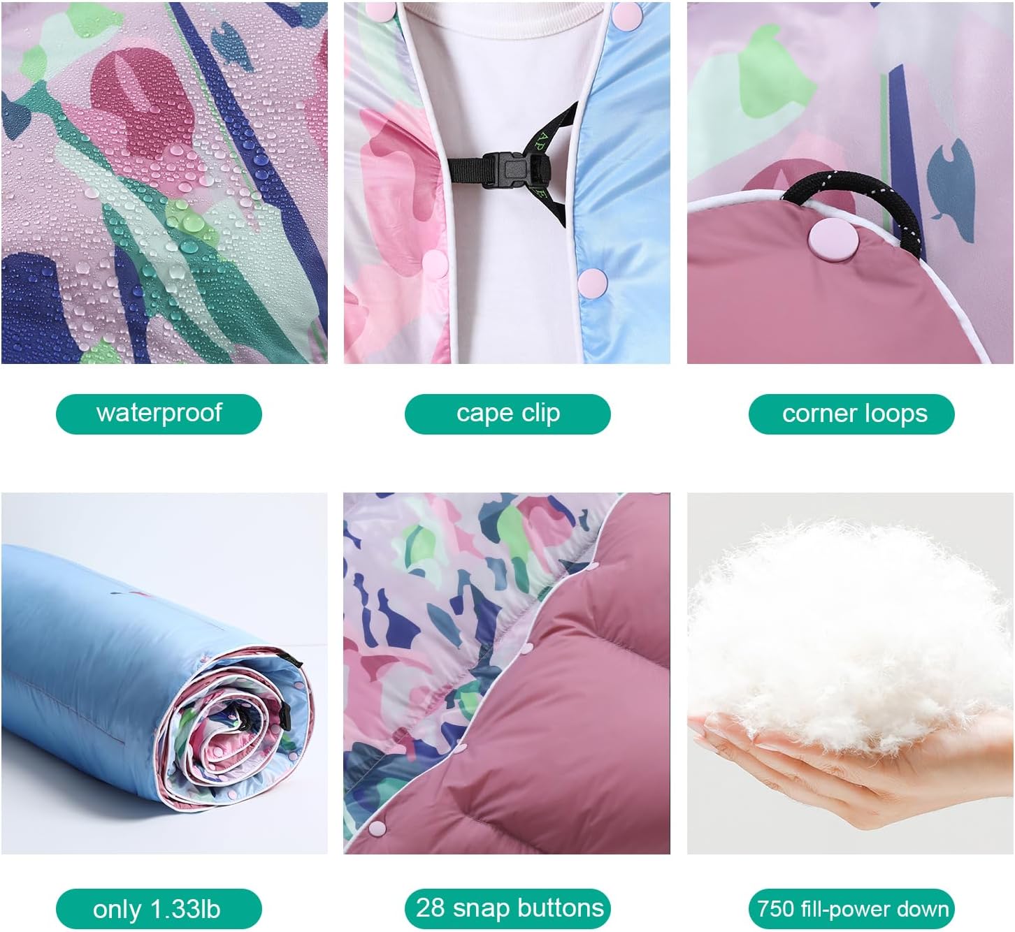 APSMILE Manta de plumón para exteriores  Manta de campamento extra cálida e hinchada  Impermeable, ligera, colcha plegable para campamento, viajes,