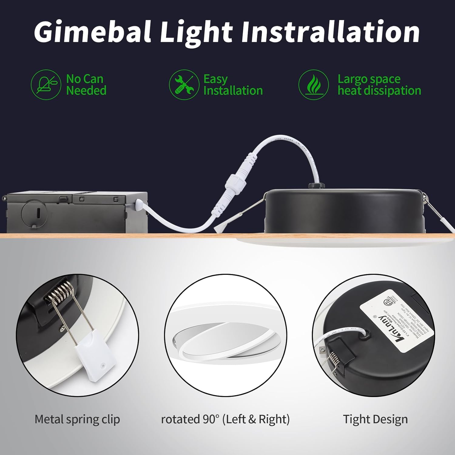 Paquete de 4 luces empotrables cardán de 6 pulgadas, luz LED de globo ocular con rotación y giro con caja de conexiones, 5CCT (2700K-5000K)