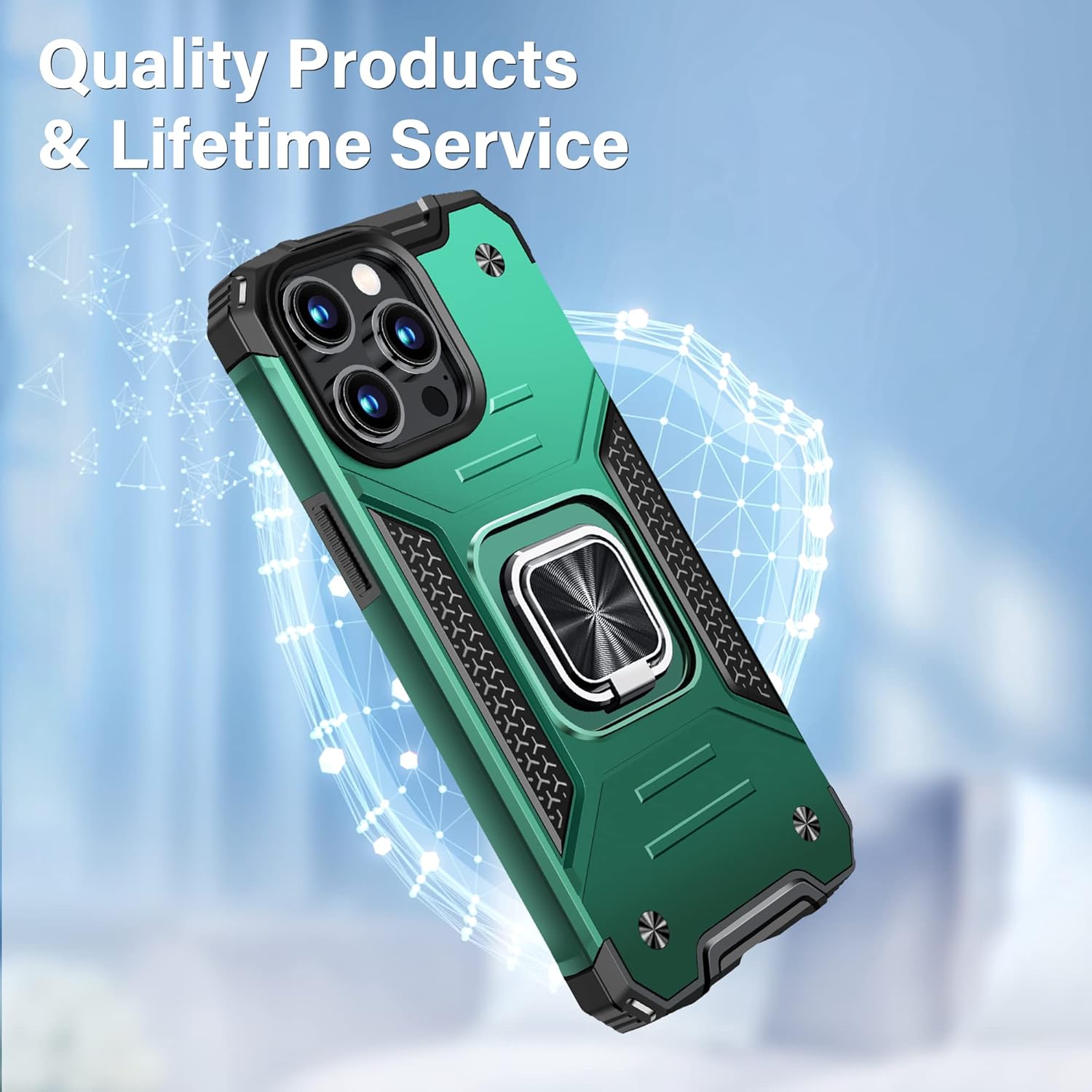 Vakoo Funda para iPhone 14 Pro de 6.1 pulgadas, resistente y duradera, bordes elevados que protegen la pantalla y la cámara, verde oscuro
