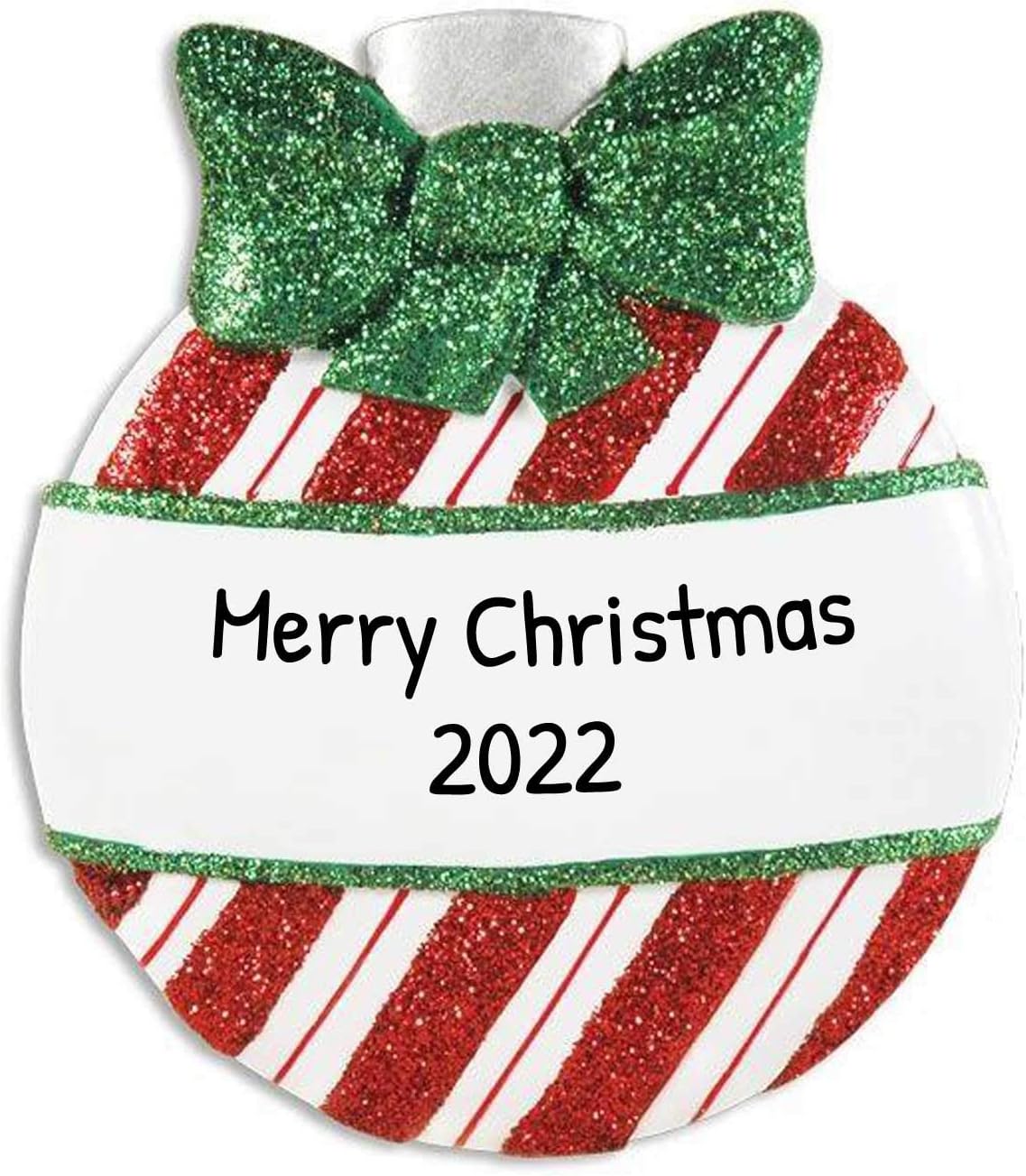 Adorno de Navidad personalizado 2024, bola de Navidad con decoración de líneas a rayas, adornos de Navidad colgantes de bola roja con purpurina para