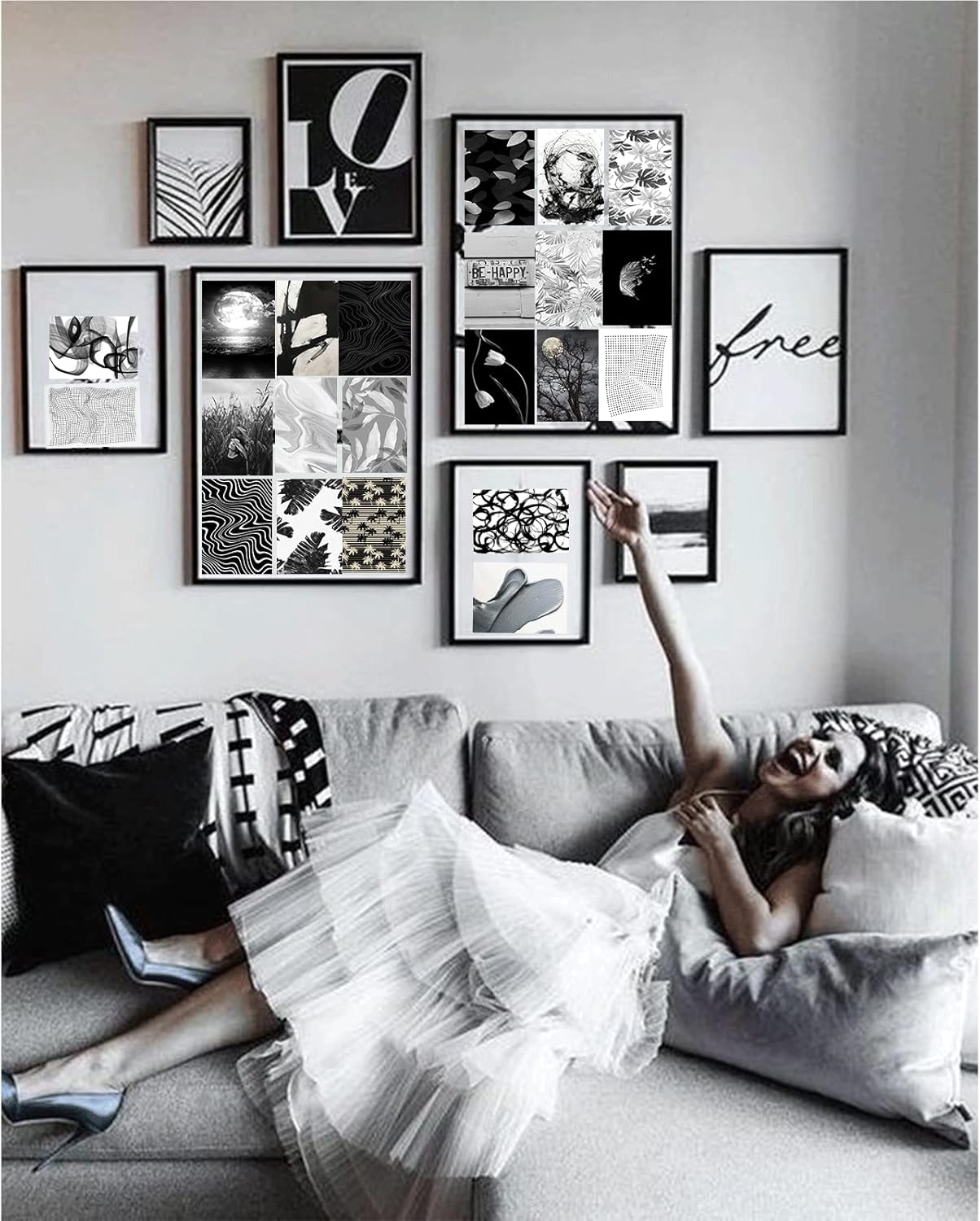 TUGCAY Kit de collage de pared en blanco y negro, 50 piezas de 4 x 6 pulgadas, imágenes en blanco y negro para decoración de pared, decoración