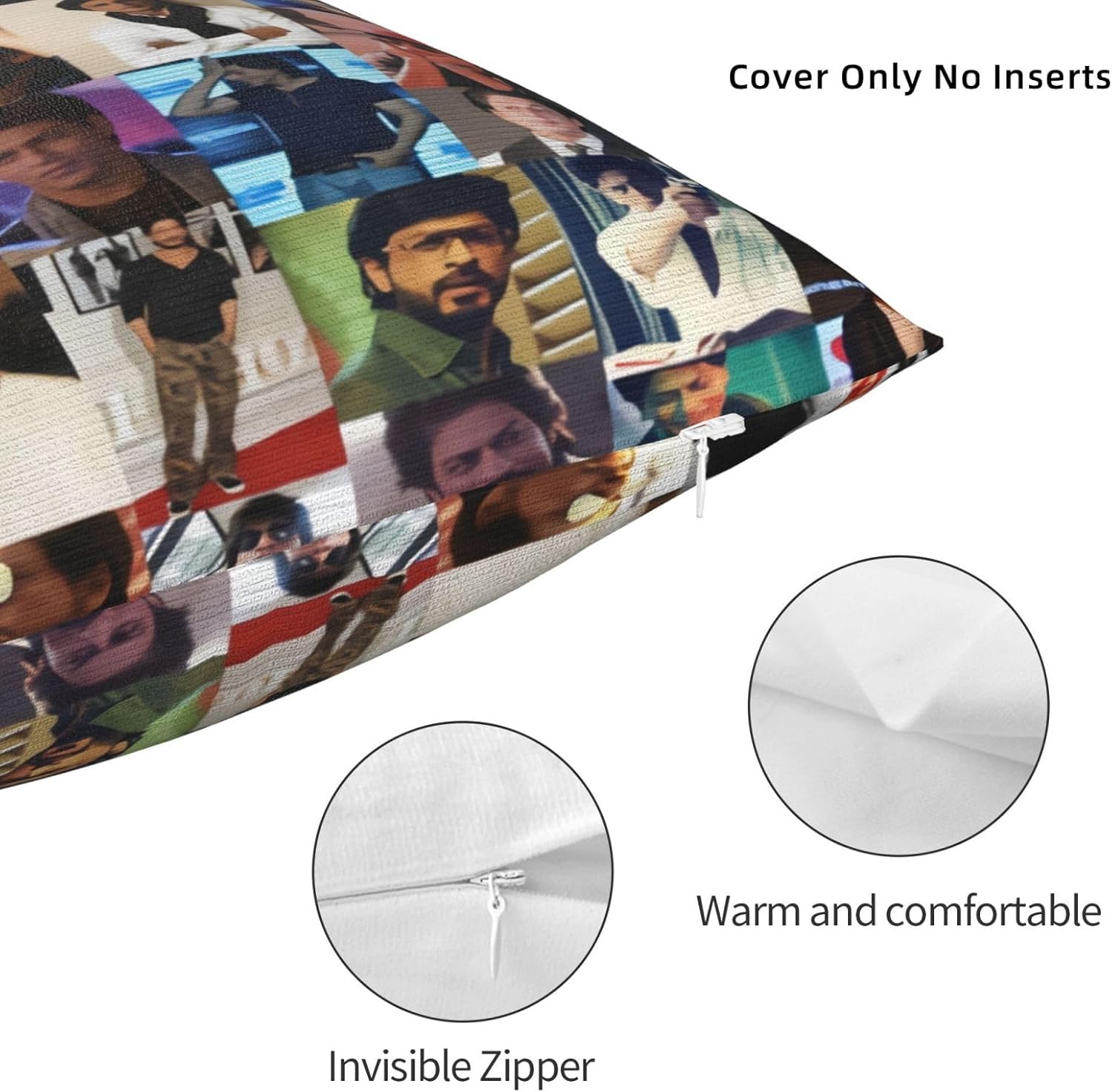 Shah Rukh Khan Collage – Fundas de almohada cuadradas con estampado gráfico para dormitorio, sofá, sala de estar, 16 x 16 pulgadas