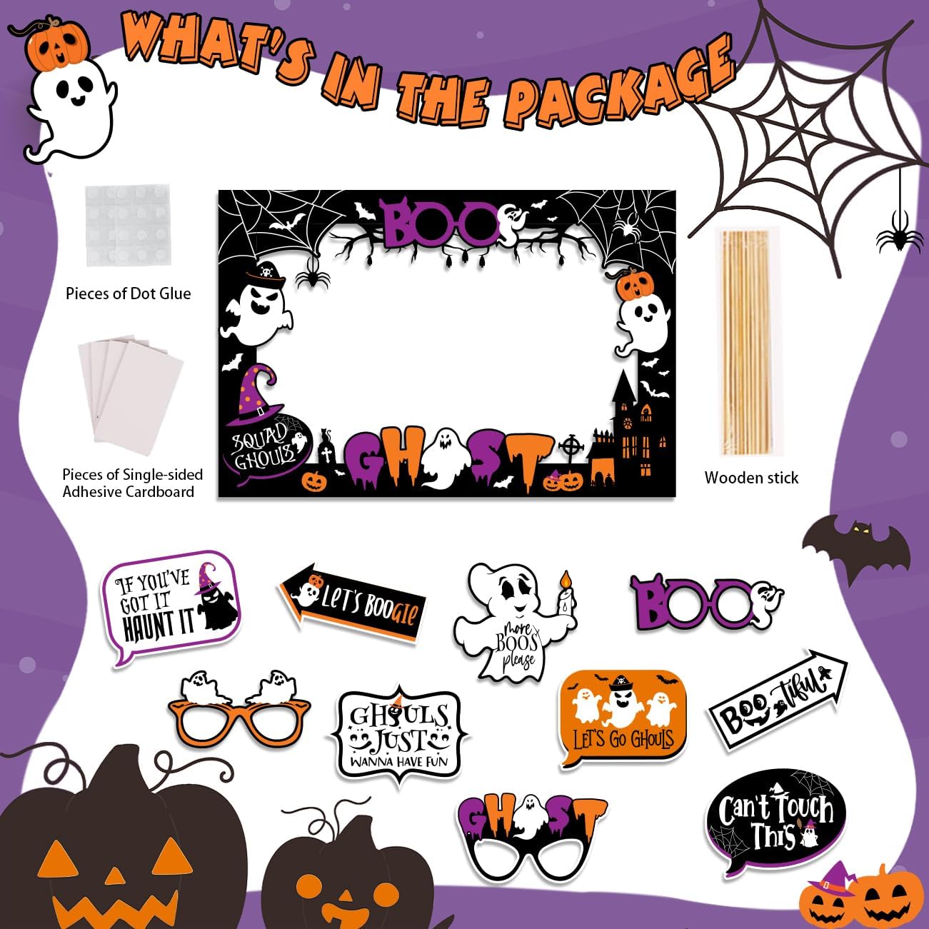 Marco de accesorios para cabina de fotos de fiesta de Halloween, kit de decoración de fotografía de Halloween, incluye marco de fotos de fantasma de