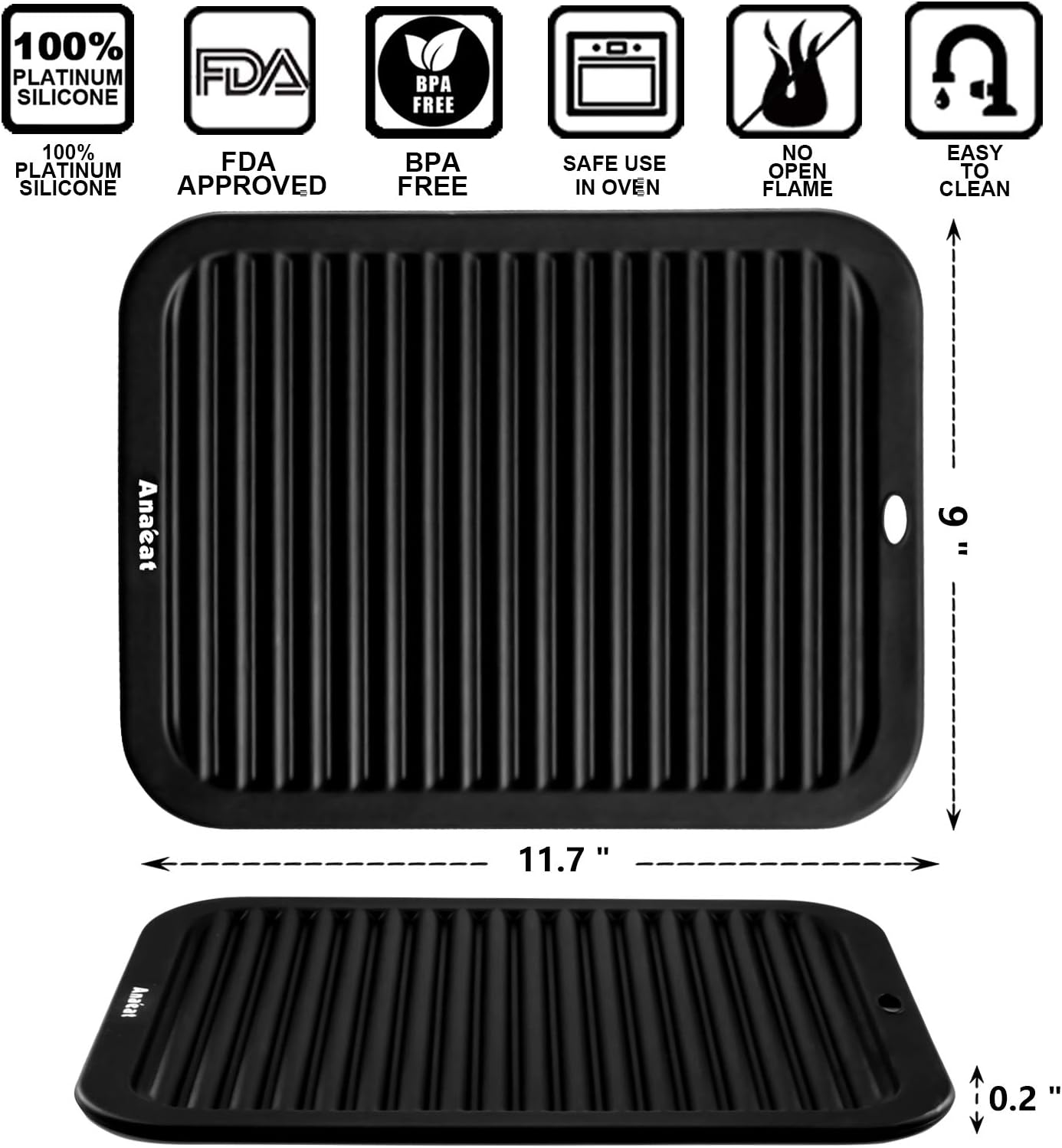 Anaeat Paquete de 2 salvamanteles de silicona para ollas y sartenes calientes, almohadillas calientes de silicona real resistentes al calor para