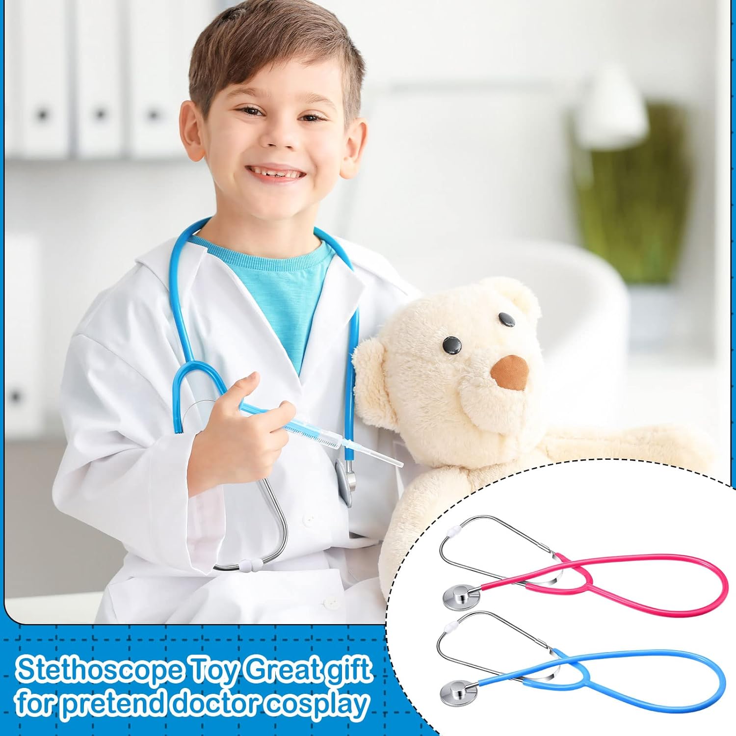 2 piezas de juguete de estetoscopio para niños, estetoscopio de trabajo de enfermería para niños, juego de rol, lindo doctor accesorios de juego de