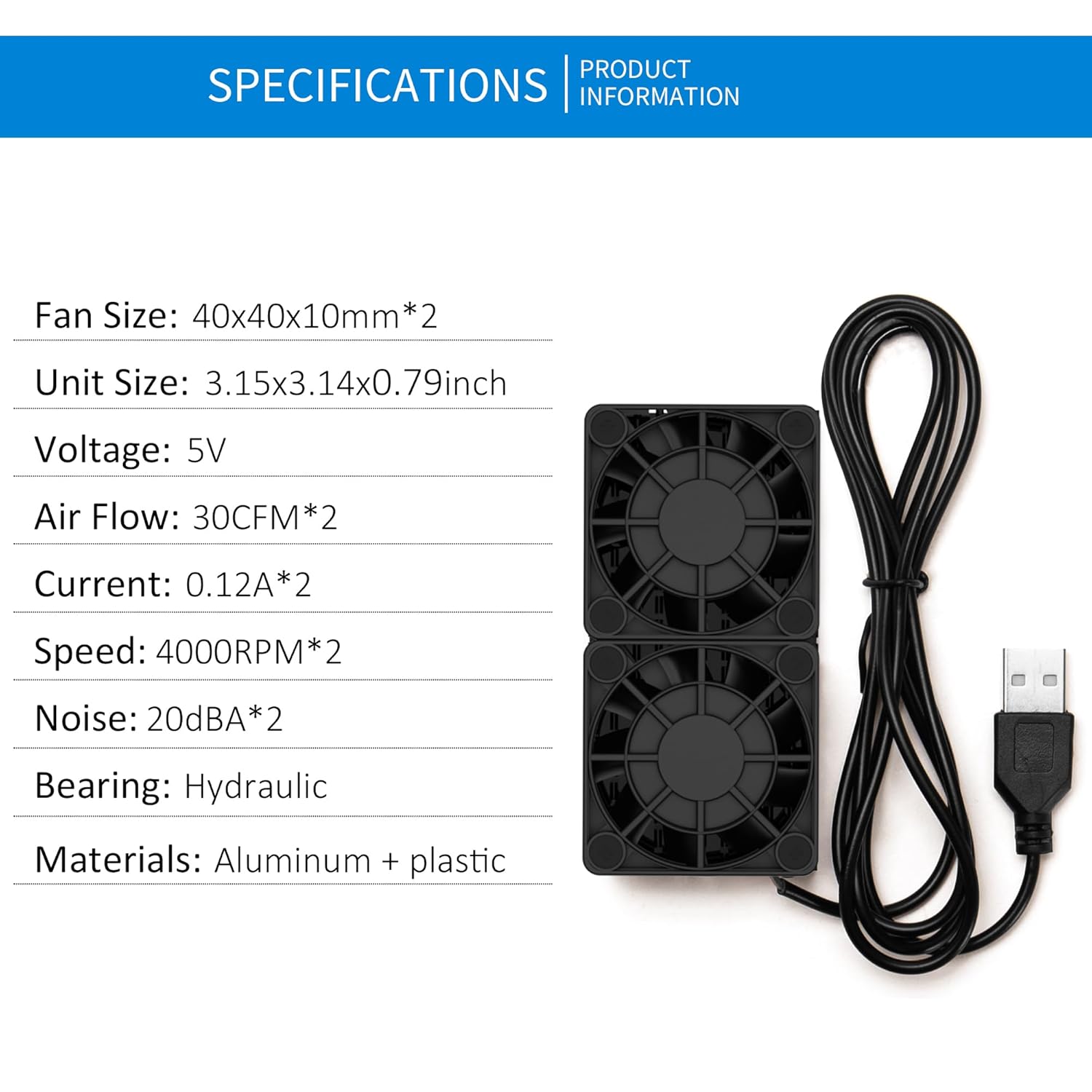 PANO-MOUNTS Mini ventilador de radiador USB de 1.575 in x 2 ventilador silencioso y eficiente 4010 con disipador de calor de aluminio de 0.394 in