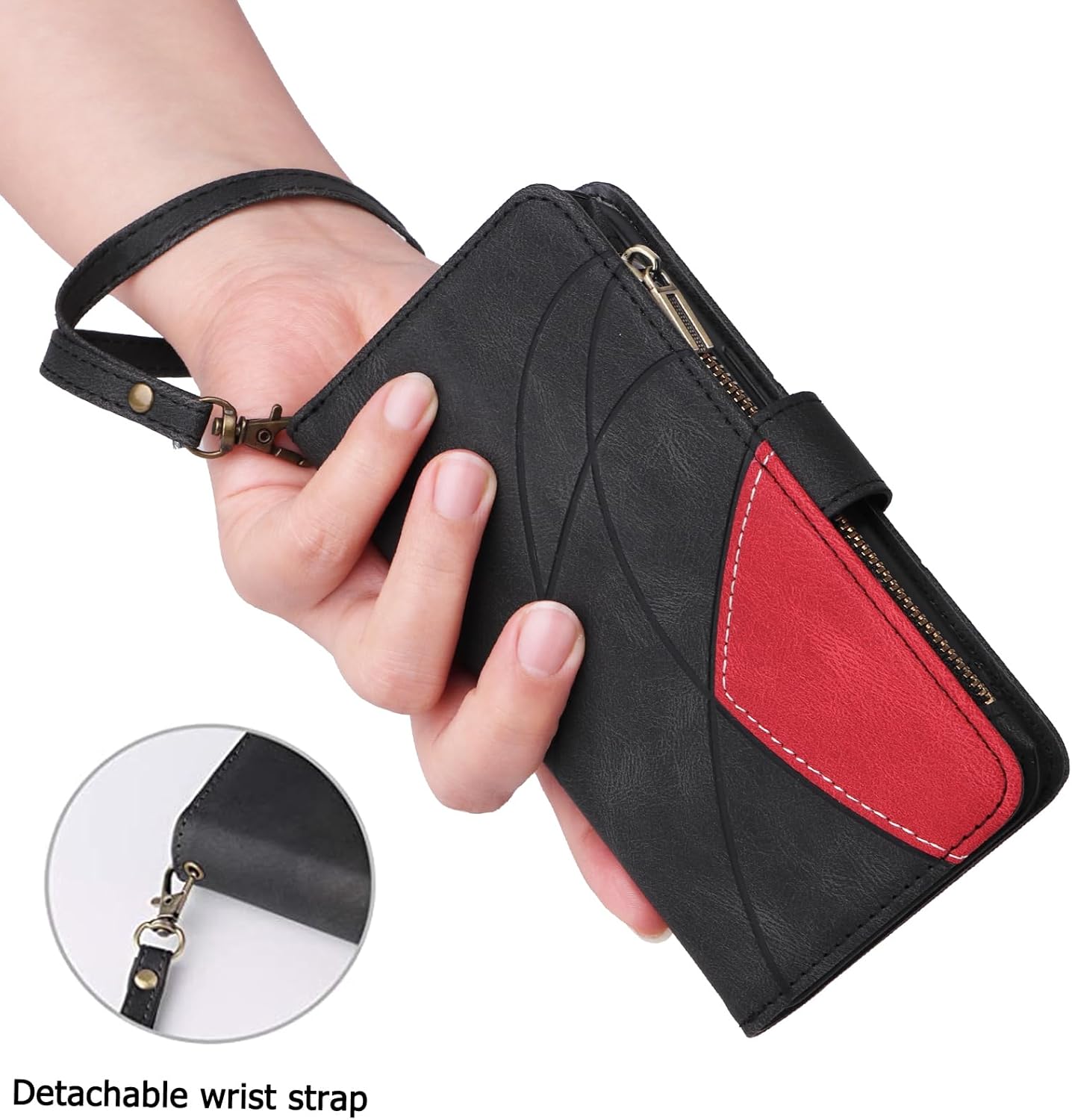 Asuwish Funda de teléfono para iPhone 66s78SE 2020 2022 Funda tipo cartera con protector de pantalla y cremallera abatible para tarjetero, ranura