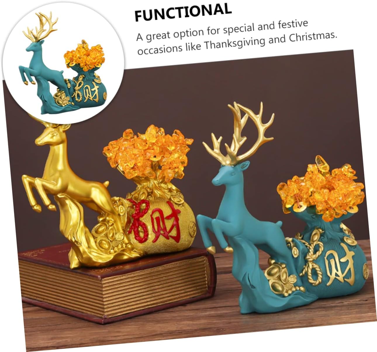 NOLITOY Encantadora estatua de alce 1 unidad, adornos de árbol de la riqueza, árbol de la vida, árbol de la vida, decoración del hogar, accesorios