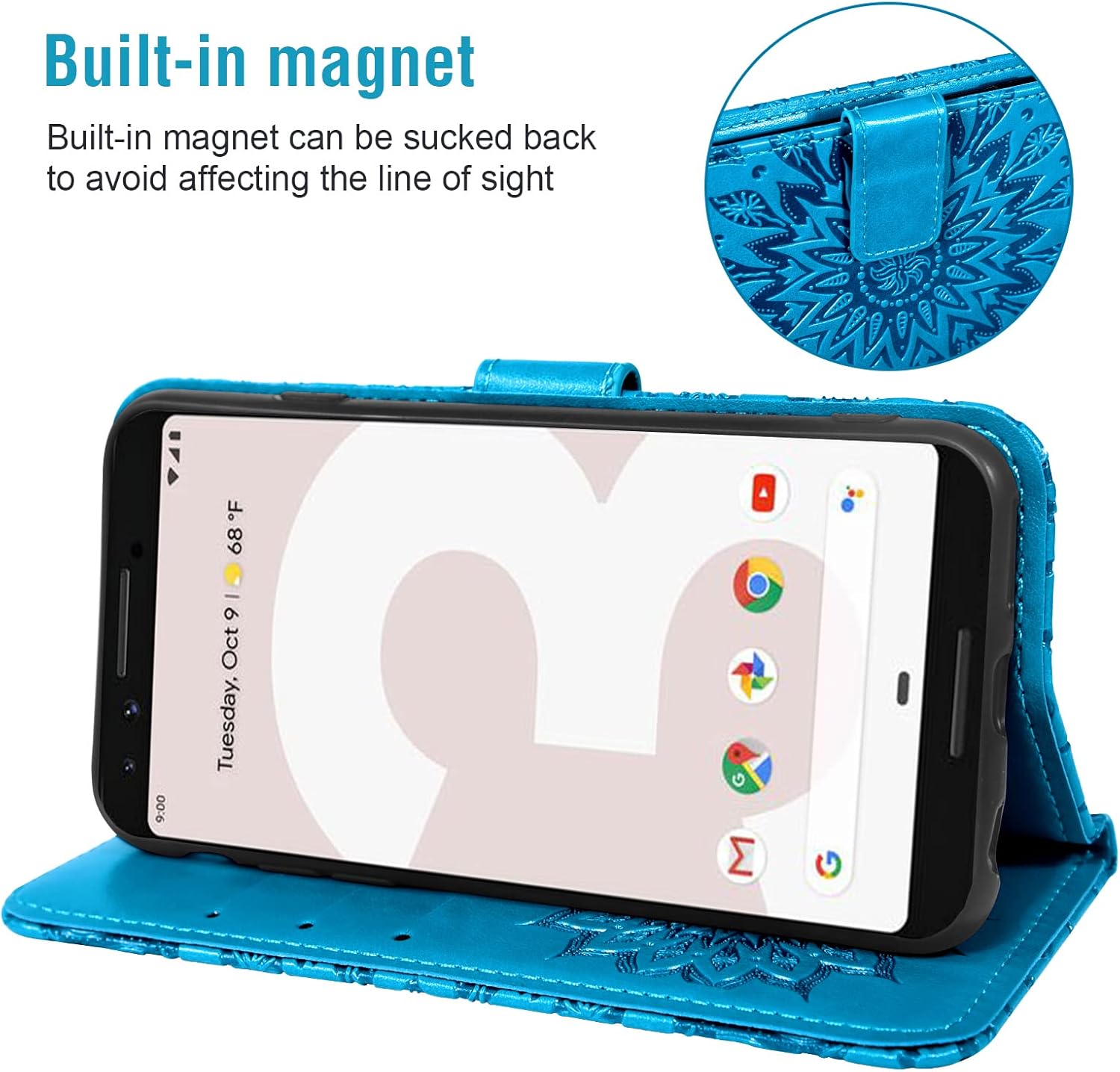 Funda de teléfono para Google Pixel 3 XL con protector de pantalla de vidrio templado y funda magnética de cuero, soporte para tarjetas, accesorios