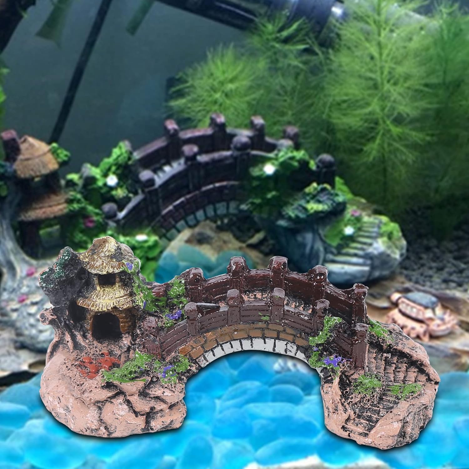 Fetcoi Acuario Puente Paisaje Ornamento Pabellón Árbol Pecera Decoración