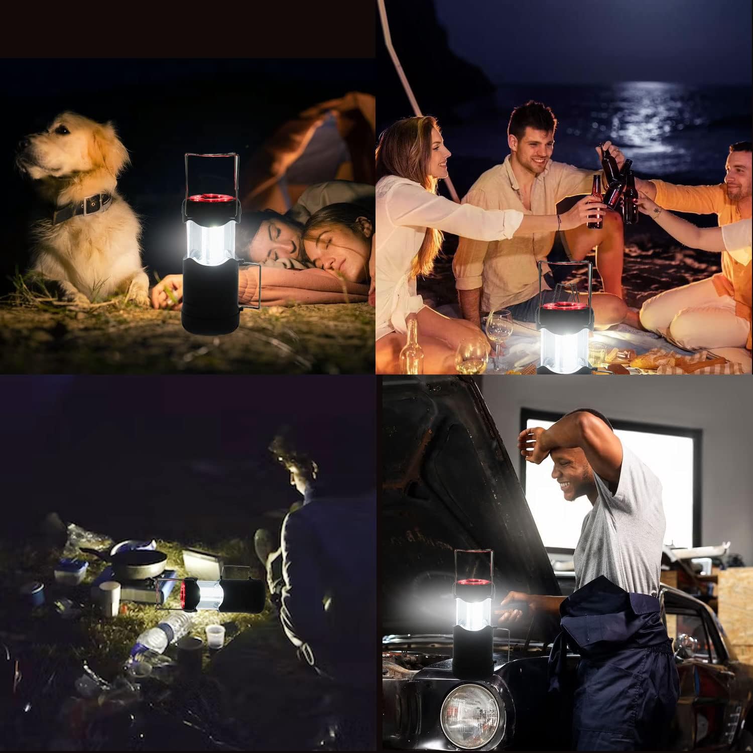 Linterna de camping a pilas  Lámpara colgante COB portátil  Linterna plegable impermeable para luces de tienda, cortes de energía, emergencia de