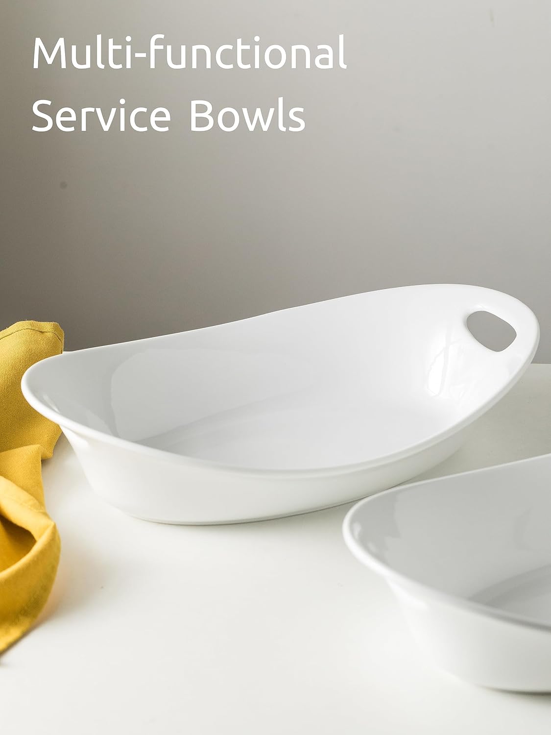 Juego de cuencos de porcelana para servir grandes con asas, juego de ensaladas para ramen, cereales, pasta, ensalada y fruta, apto para lavavajillas