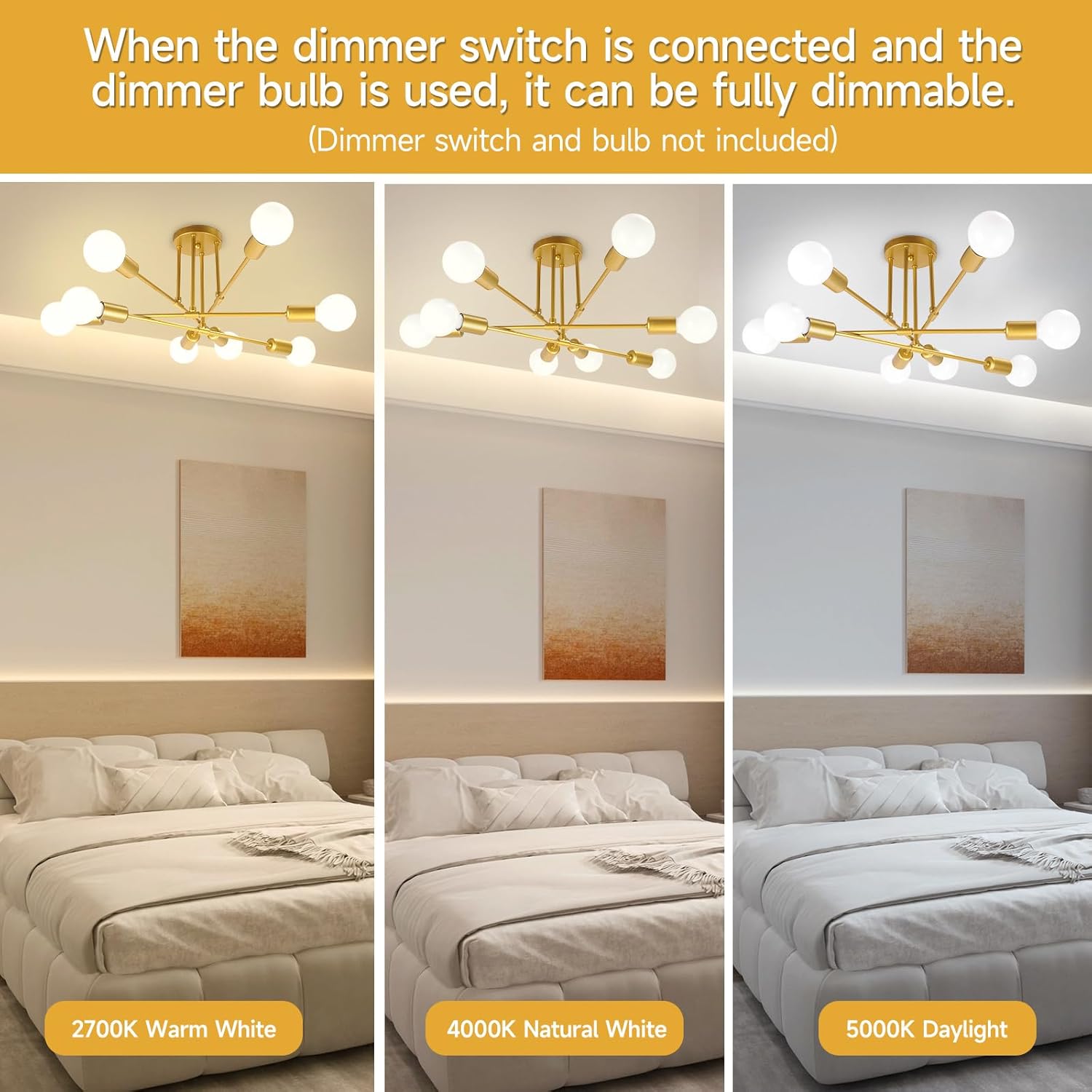 Moderno Sputnik – Lámpara de techo con 8 luces, lámparas de techo semiempotradas de mediados de siglo, para dormitorio, comedor, cocina, oficina