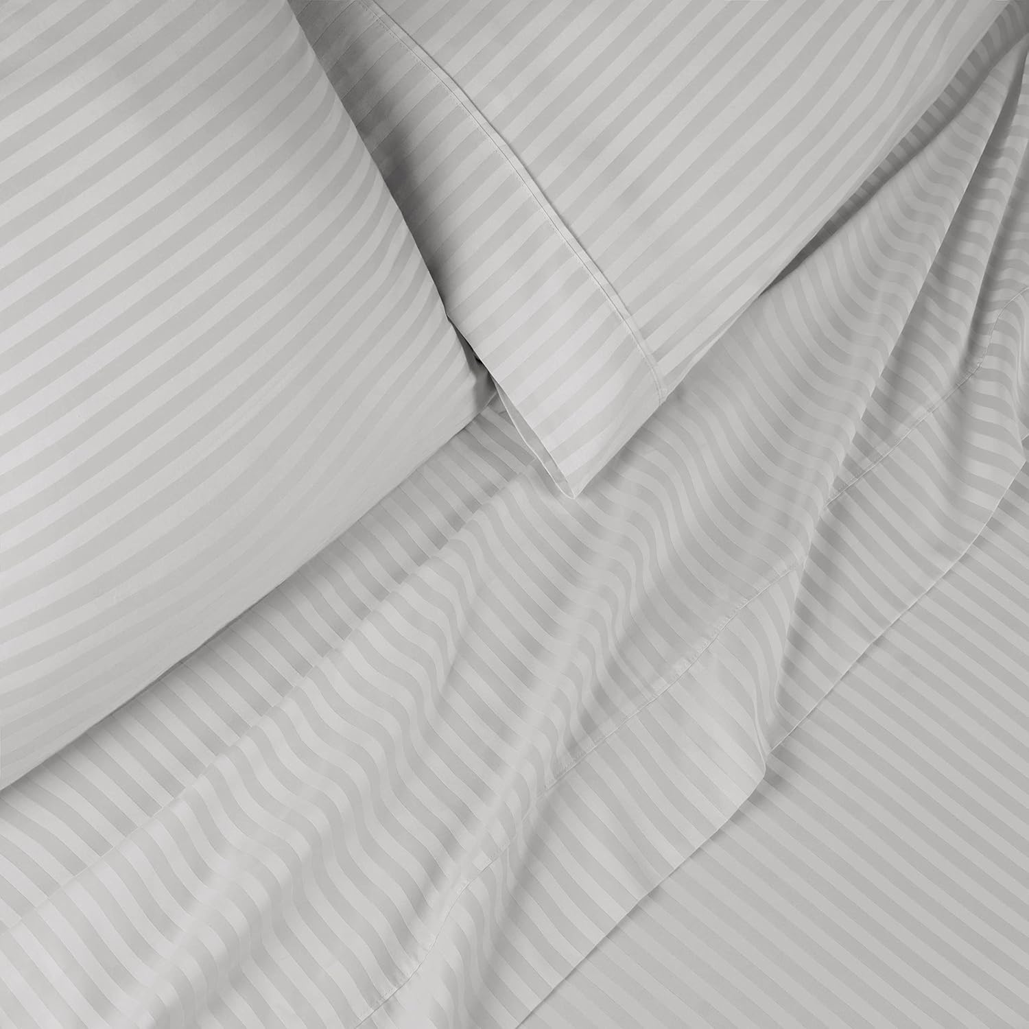 Superior Juego de sábanas de algodón egipcio de 400 hilos, tejido satinado a rayas, artículos esenciales para ropa de cama suave, 1 sábana bajera
