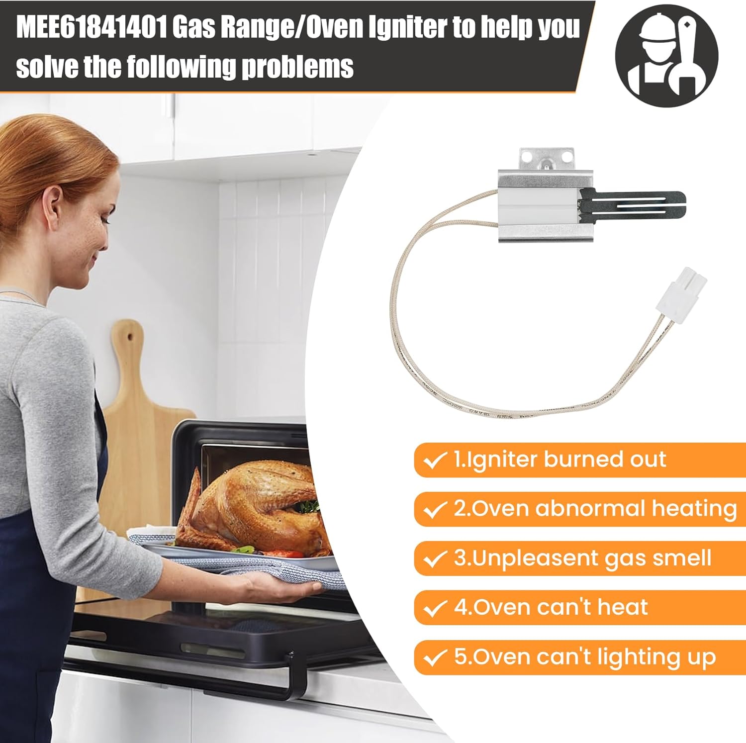 MEE61841401 Encendedor de horno para estufa de gas compatible con LG Oven Igniter, MEE61841401 encendedor de horno reemplazar MEE61841403