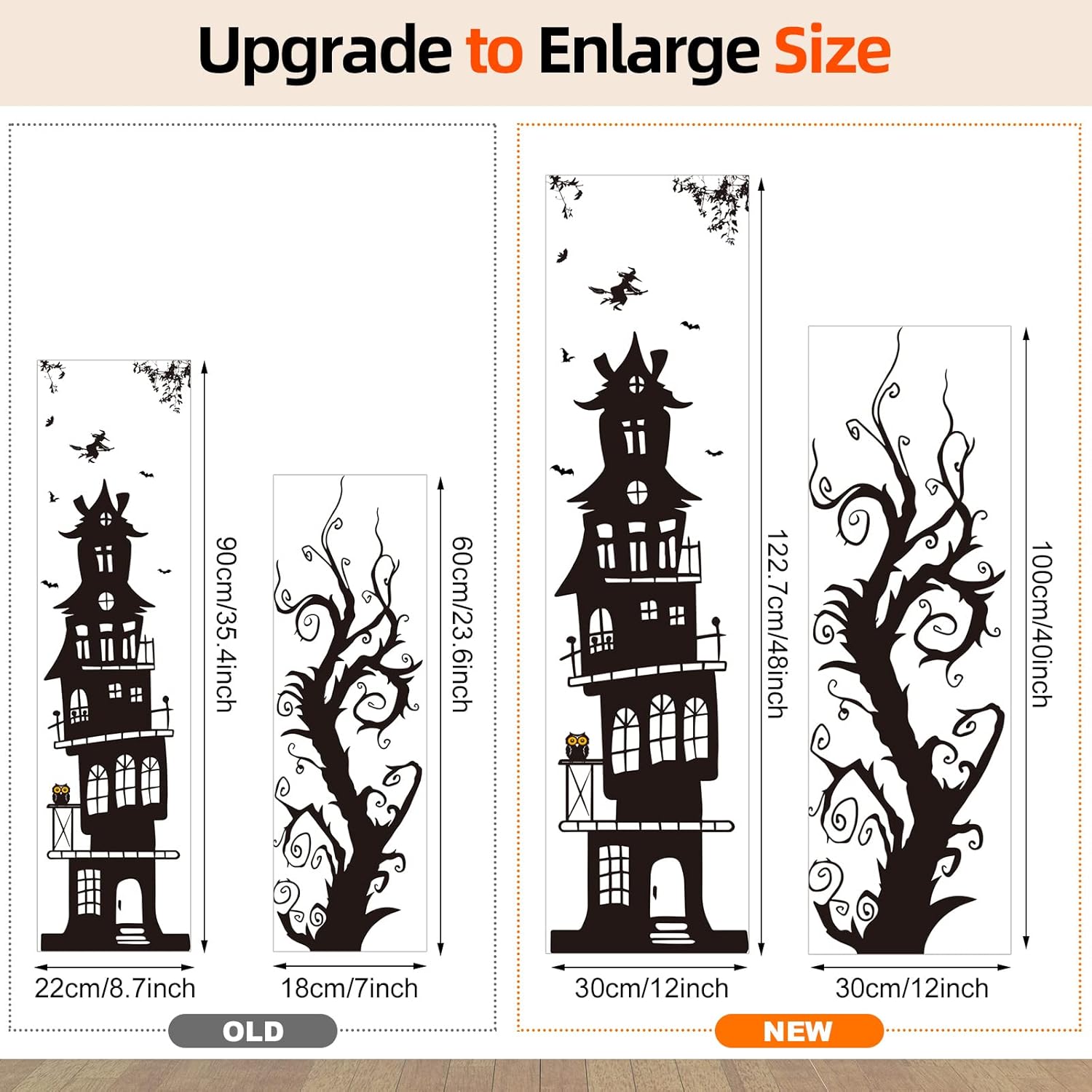 Calcomanías de pared de Halloween, decoración del hogar, murciélagos, castillo antiguo, decoración del hogar, arte de pared extraíble para