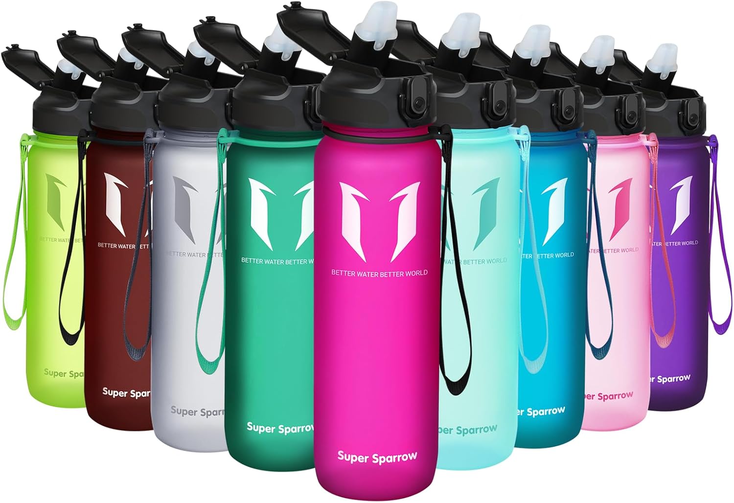 Super Sparrow Sports Water Bottle with Straw – 25 oz32 oz – Non-Toxic BPA Free & Eco-Friendly Tritan Co-Polyester Plastic Water Bottle – Leak Proof